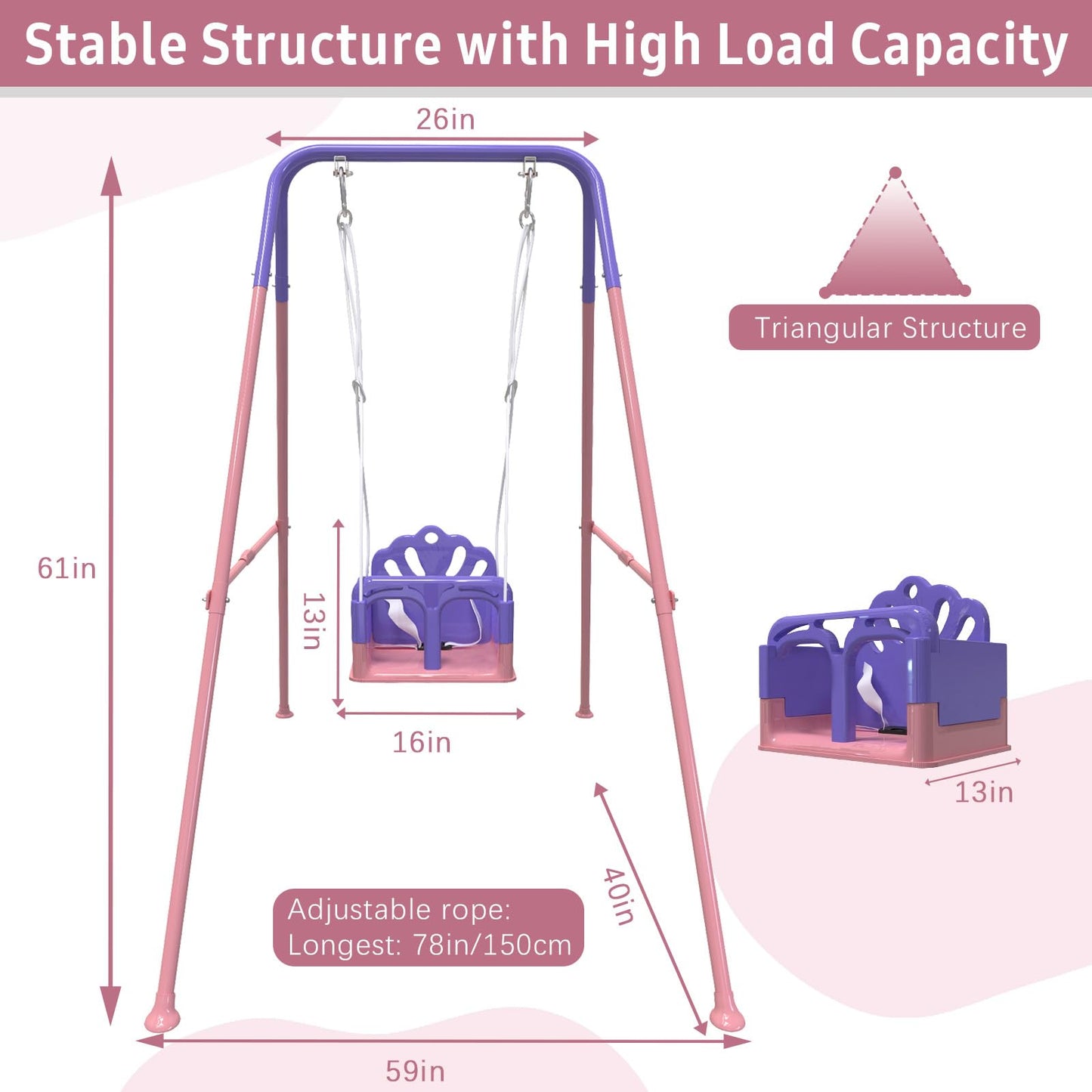 Yozoia Foldable Toddler Swing Set – Indoor & Outdoor Pink, Safe & Durable, Grow-with-Child