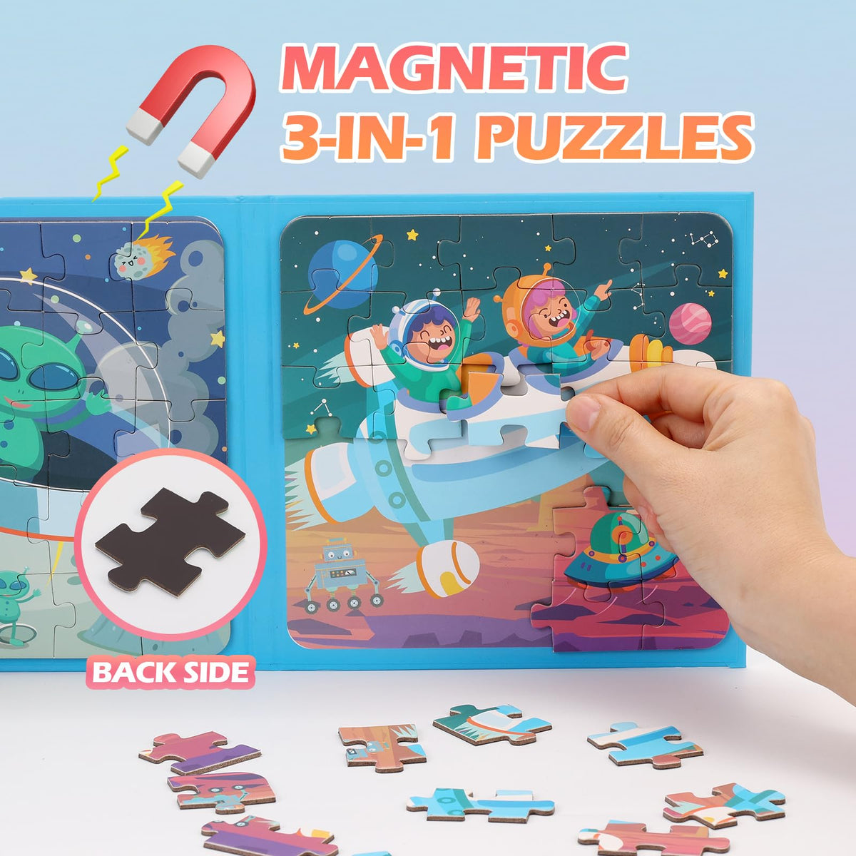 YSCEN Magnetic Puzzles for Kids – Dinosaur Jigsaw Travel Book (Ages 3-5)