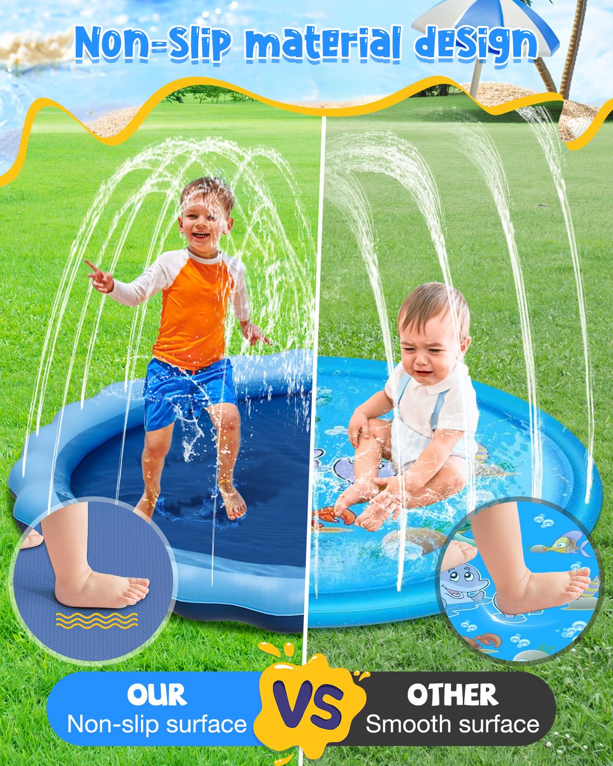 YSJILIDE Splash Pad for Kids & Dogs — Non-Slip 120-Inch Water Play Mat