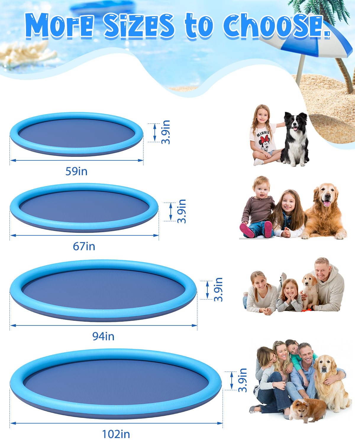 YSJILIDE Splash Pad for Kids & Dogs — Non-Slip 157-Inch Backyard Splash Pool