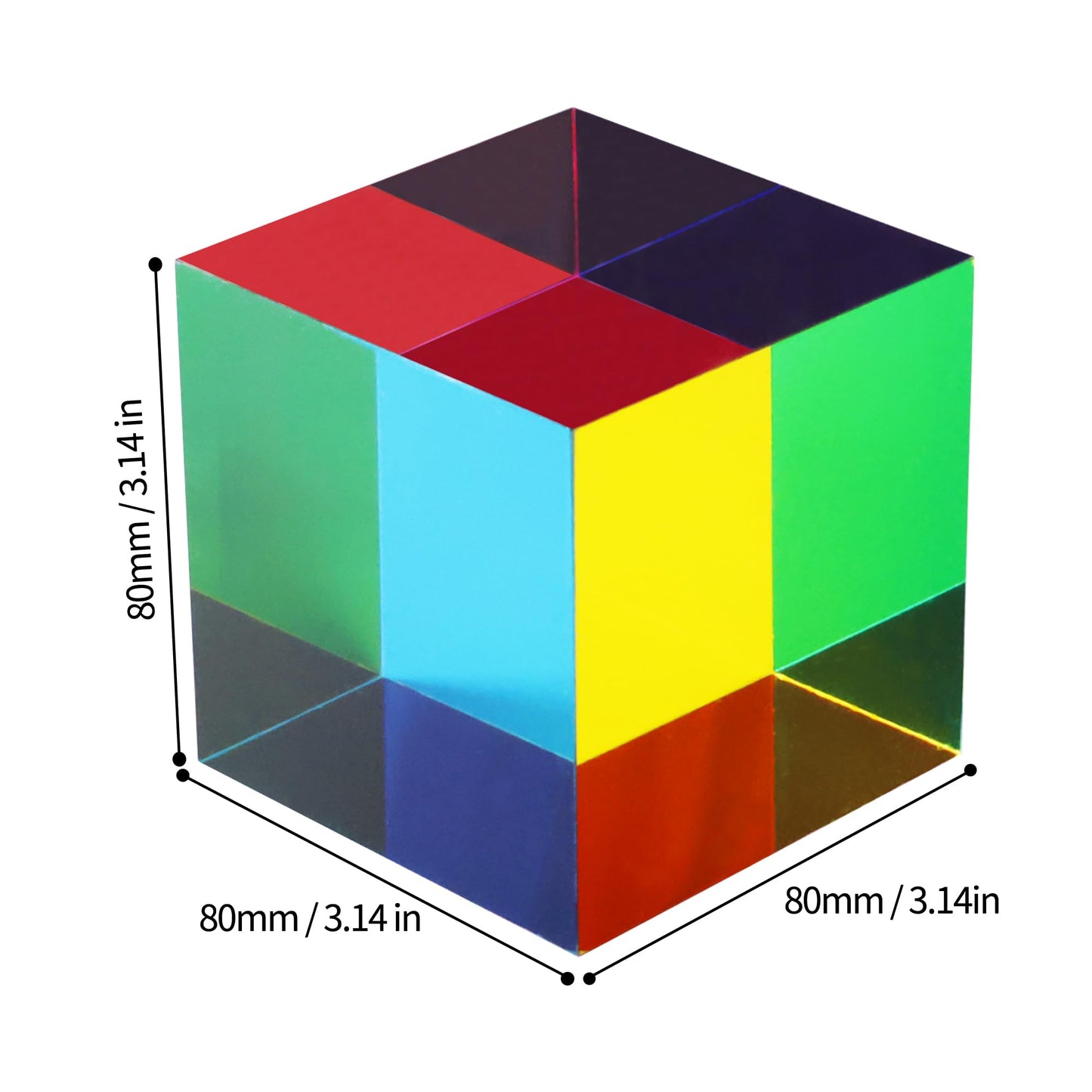 YuanDian CMY Cube – Large 80mm Colorful Acrylic Prism for Desk, Home & Education