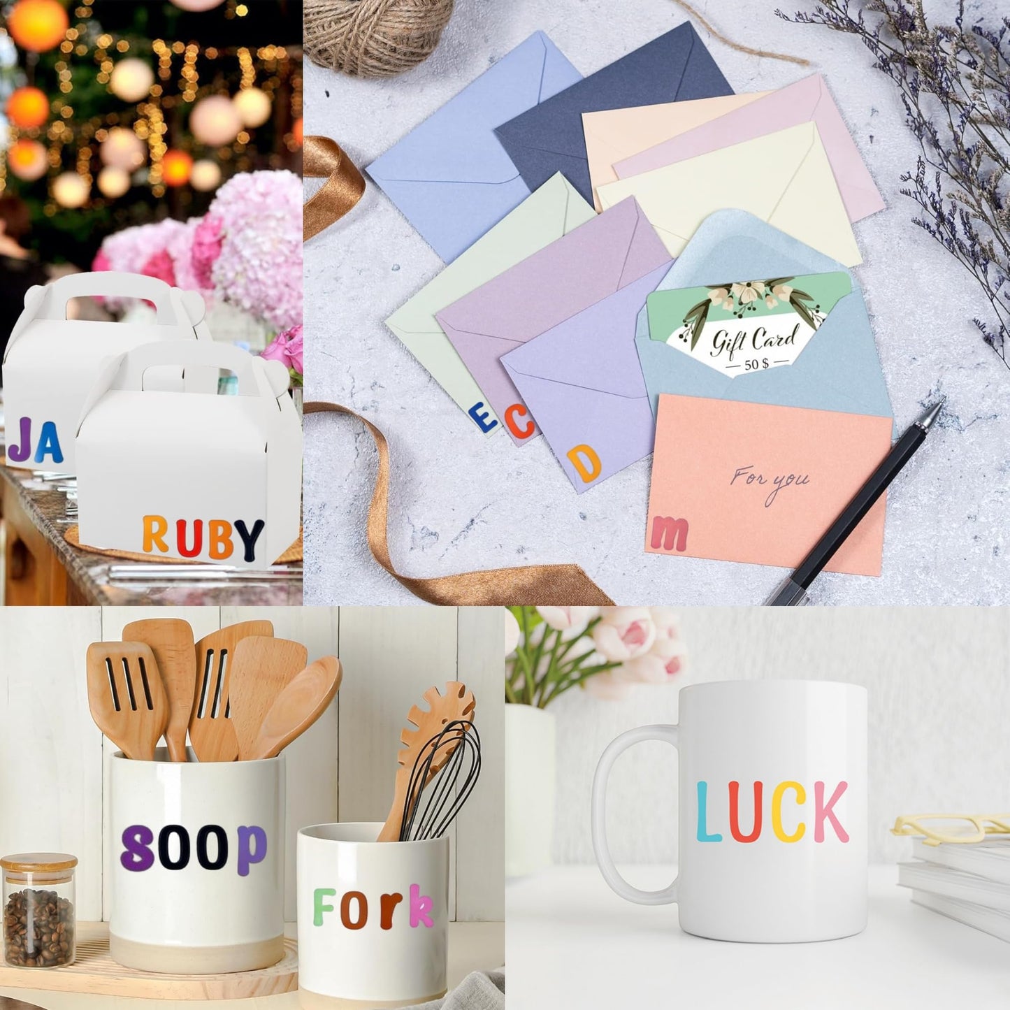 Yuanqichuanglian 1260 Pcs Letter Stickers — 10 Sheets of 1-Inch Vinyl ABC & Number Stickers
