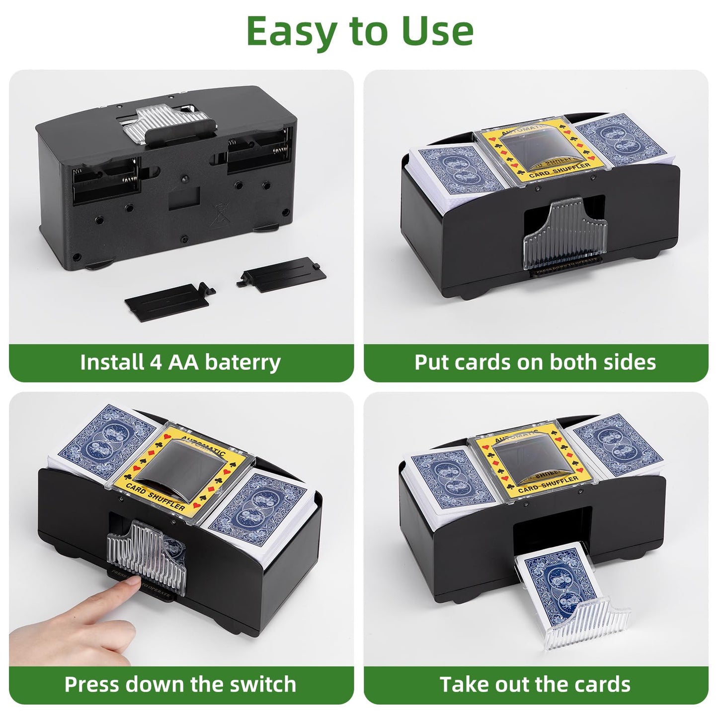 YUCEEN Automatic Card Shuffler 1/2 Decks — Battery-Powered Shuffler for UNO, Poker & More