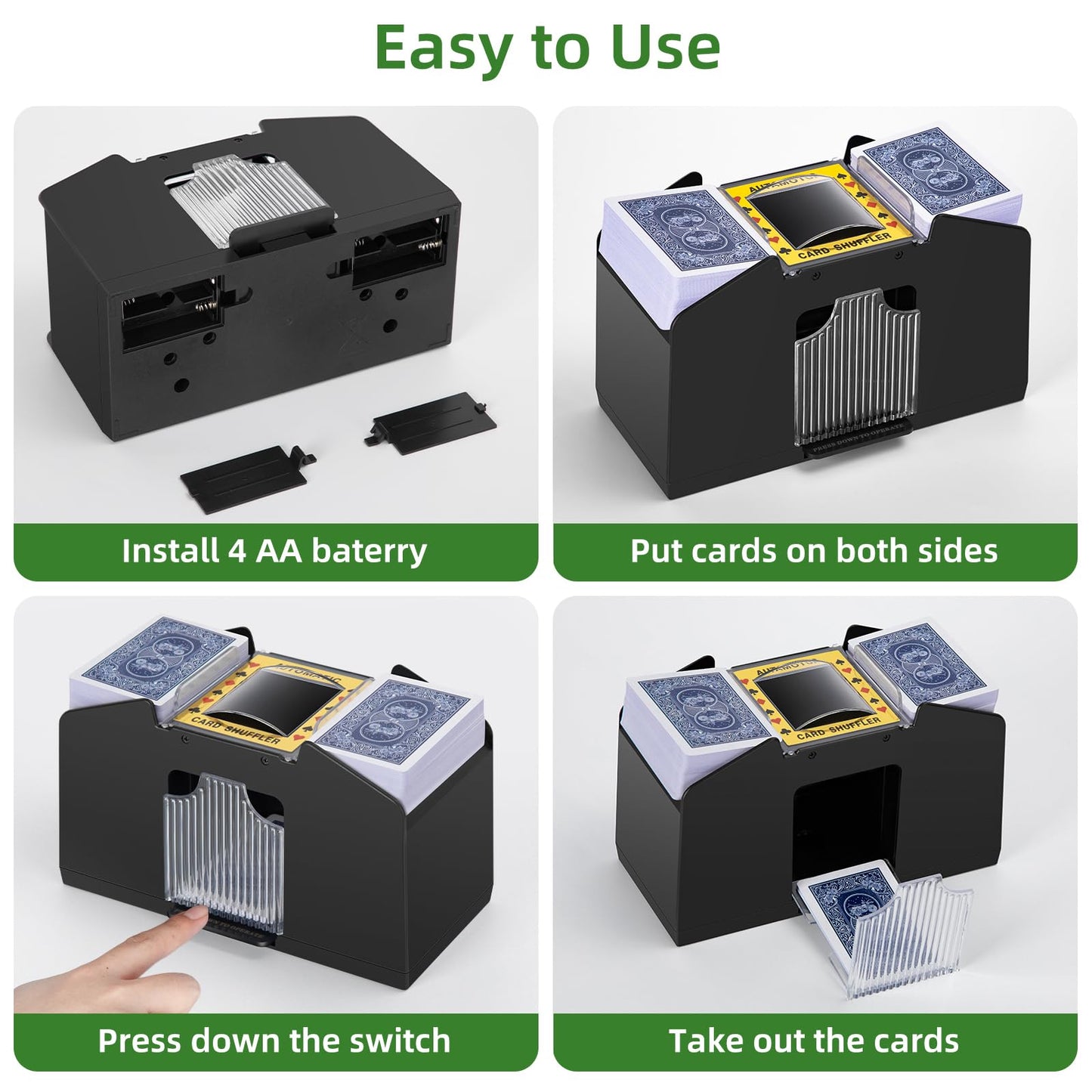 YUCEEN Automatic Card Shuffler – 1/2/4 Decks, Battery-Operated, Quiet & Portable