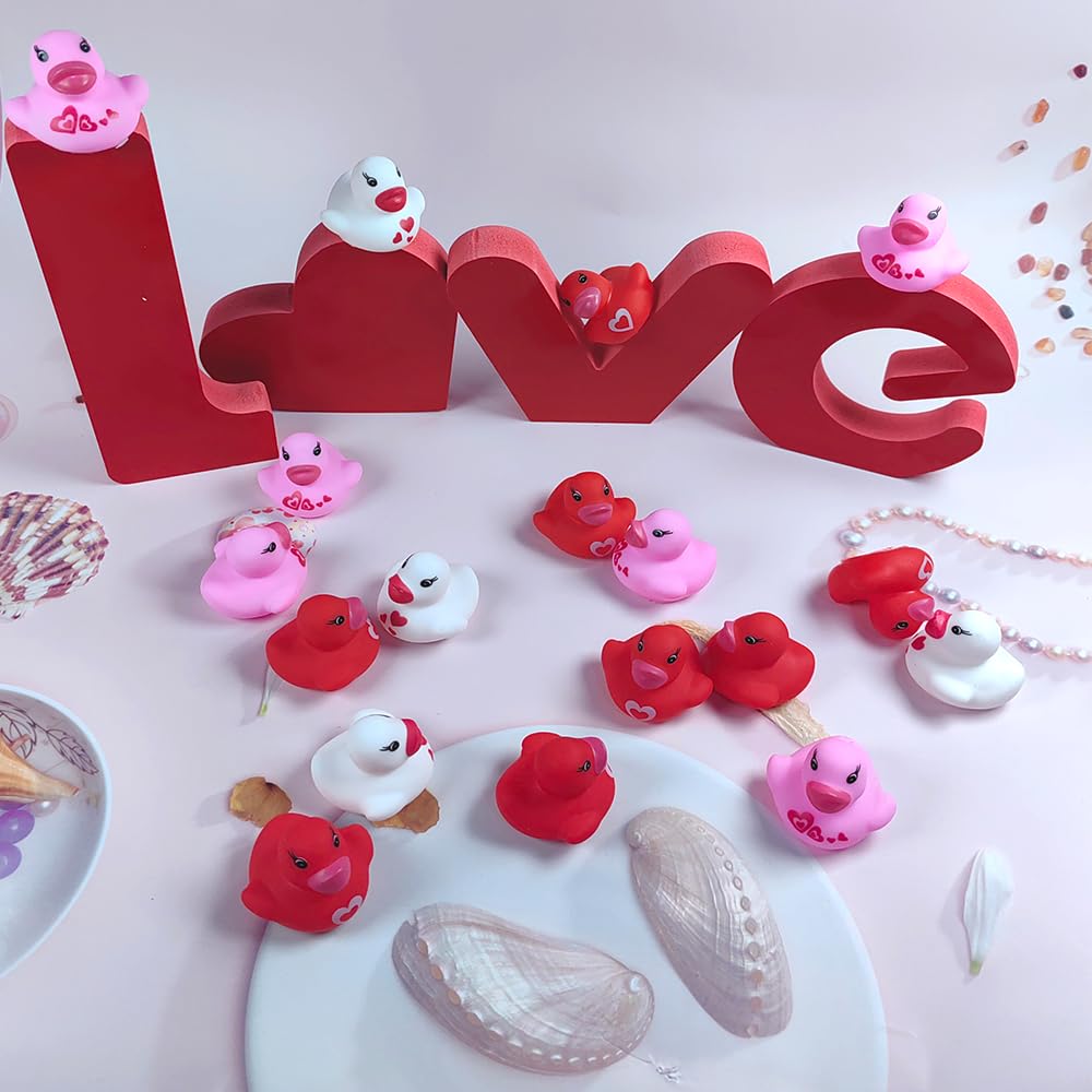 YUERFEILA 30 Pcs Valentines Day Rubber Ducks Heart – Party Favors & Gifts