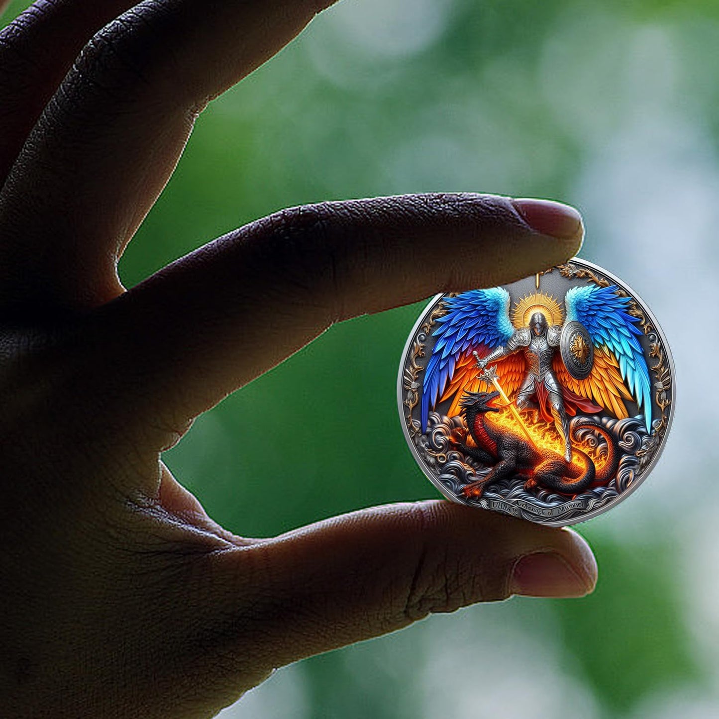 YUJUE Archangel Michael Challenge Coin – Psalm 91:10-11 Protection Pocket Token
