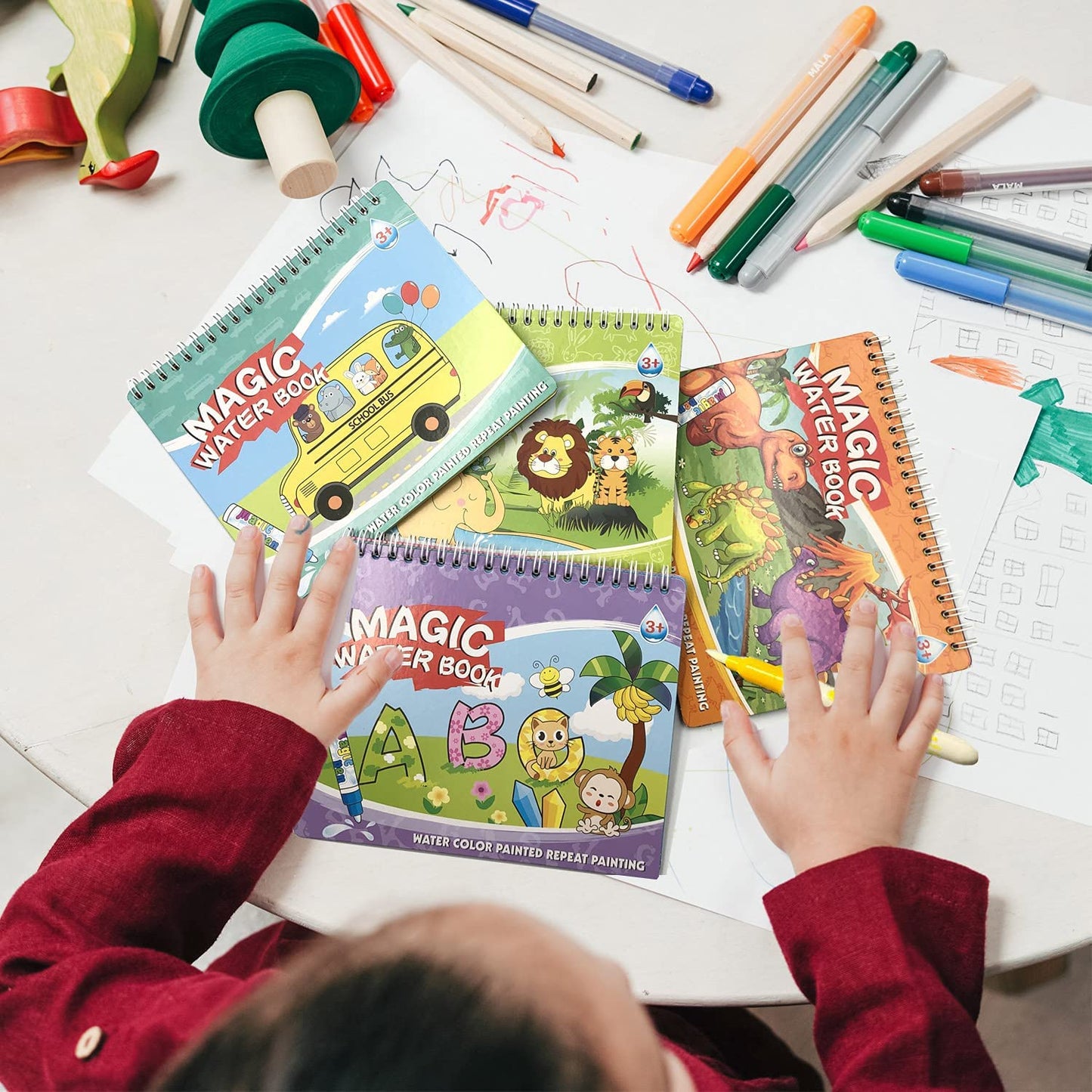 YUKEZOOG 4 Pack Water Drawing Book – Reusable Water Reveal Coloring for Kids