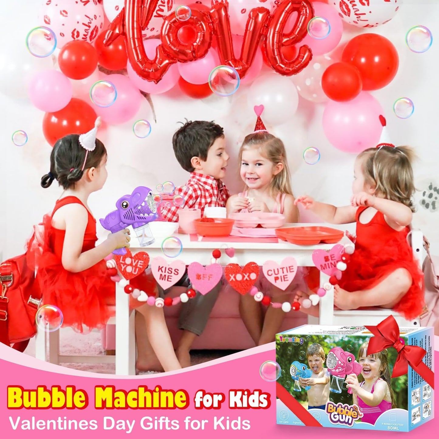 Yunaking 4-Pack Bubble Machine Guns – Rechargeable, LED Night Fun for Outdoor Play