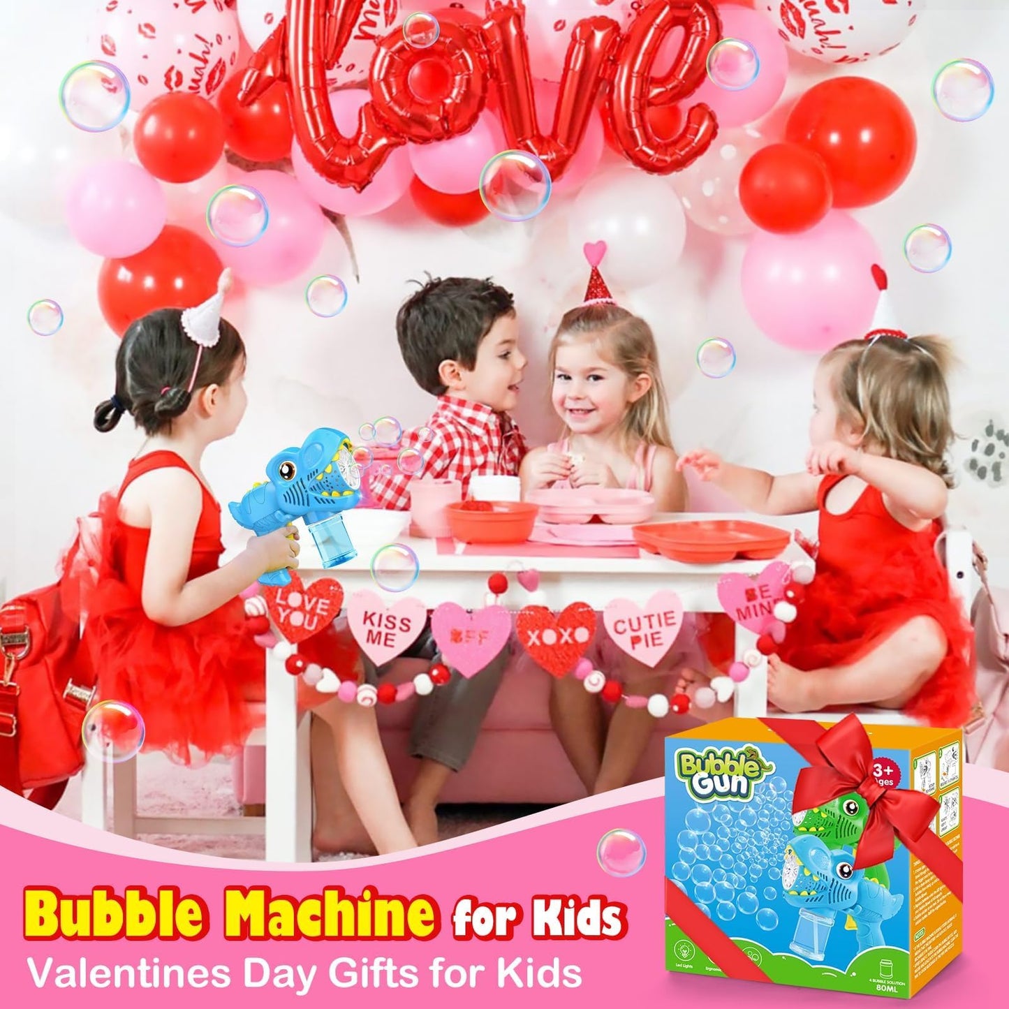 Yunaking Kids Bubble Gun 2-Pack – Dino Bubble Blaster Toys with LED Lights & 13-Hole Bubble Machine