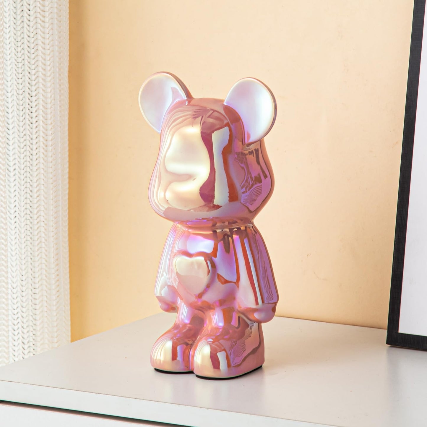 Yundu Ceramic Piggy Bank – Pink Love Bear, Modern Decor for Kids and Adults