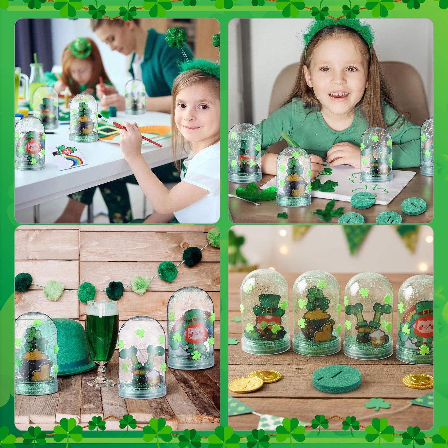 Yuntau 12 Sets St. Patrick's Day Globe Craft Kit for Kids | Leprechaun Shamrock Snow Globes
