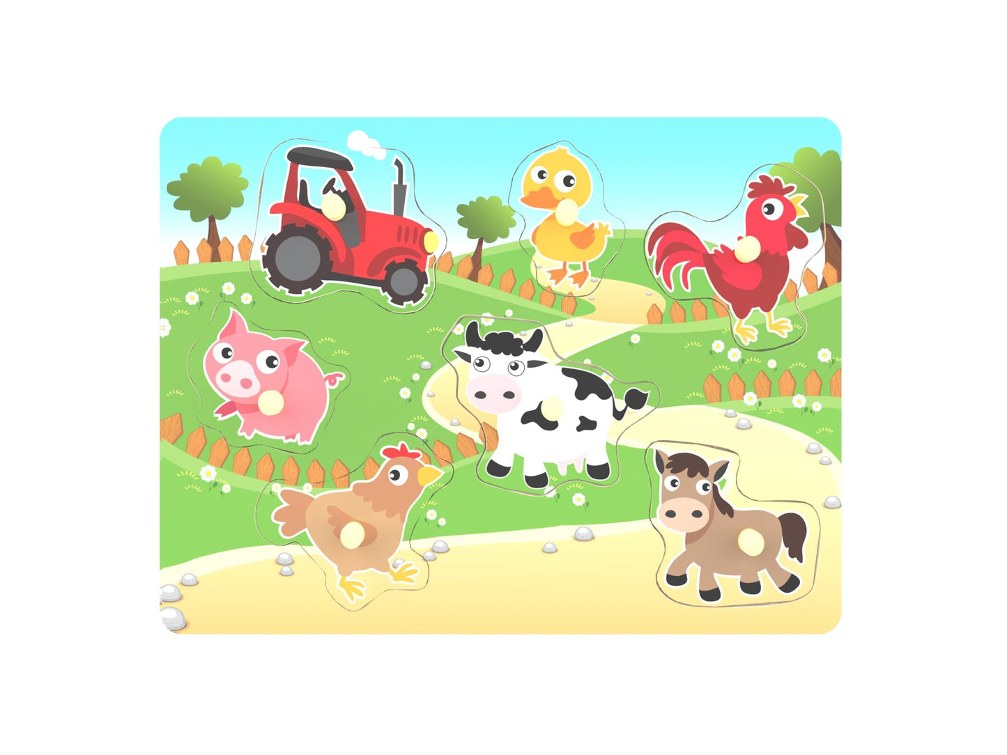 Z MAYABBO Farm Puzzles – Wooden 7-Piece Peg Board for Toddlers