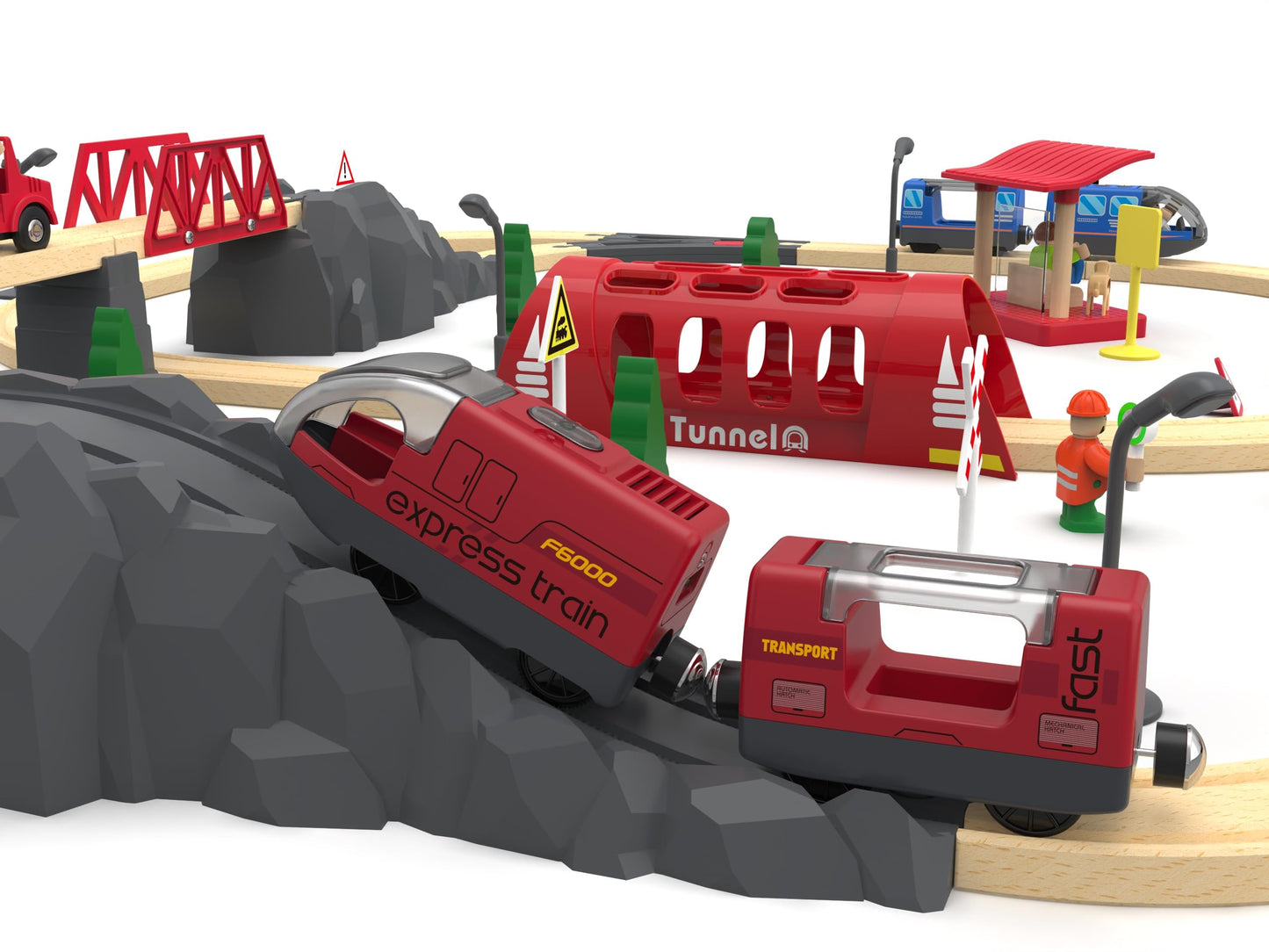 Z MAYABBO Toy Train Set with Remote Control | Wooden Track Compatible with Thomas, Brio & Chuggington