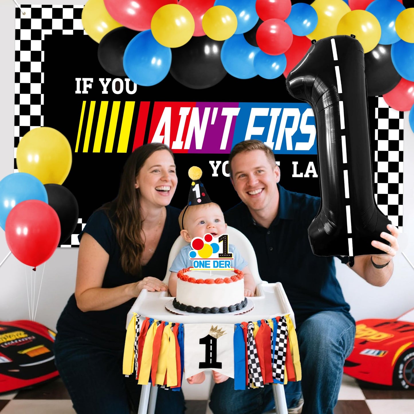 Z1juce Fast One Birthday Decorations for Boys - 1st Race Car Theme Party Supplies