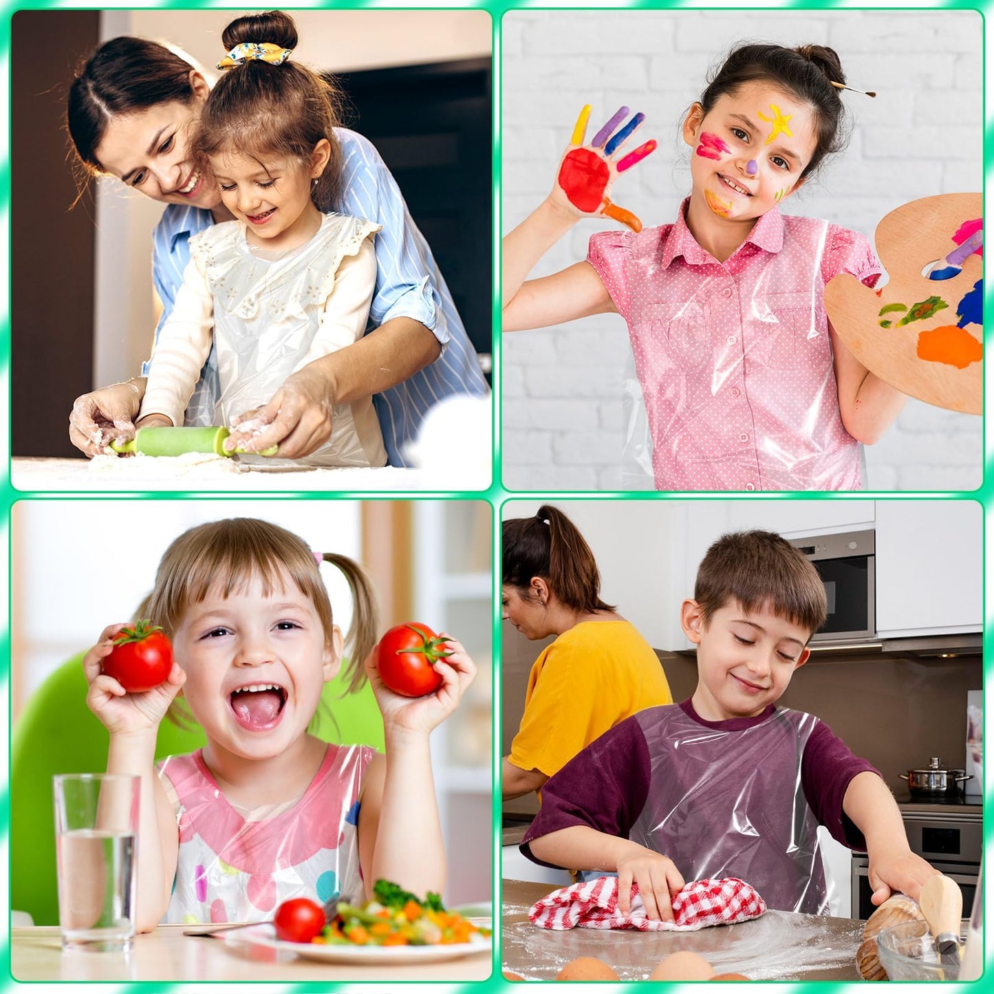 ZAUGONTW 100 Pcs Kids Disposable Aprons – Clear Waterproof Smocks (Ages 4–12)