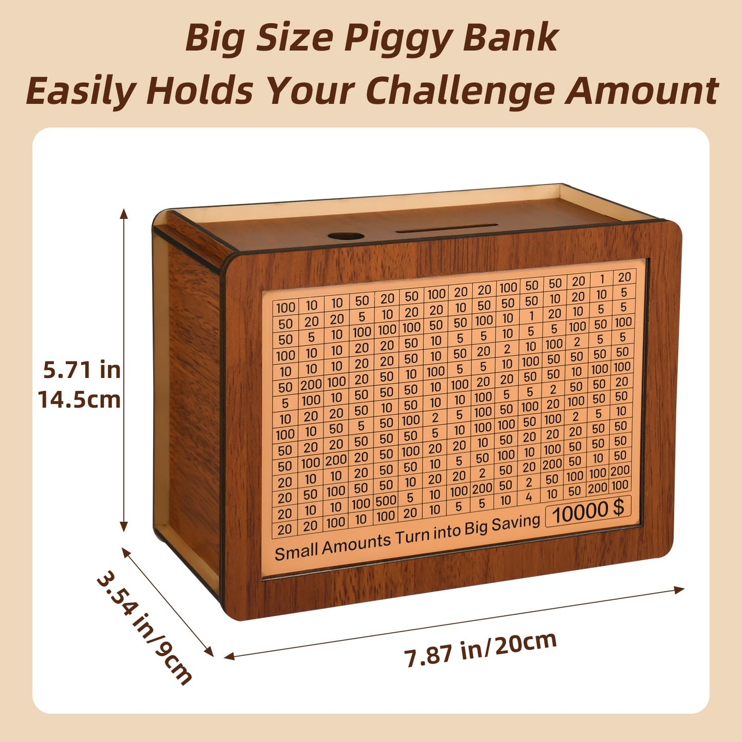 Zayeemi 10000 Kakeibo Box – Wooden Money Saving Challenge for All Ages