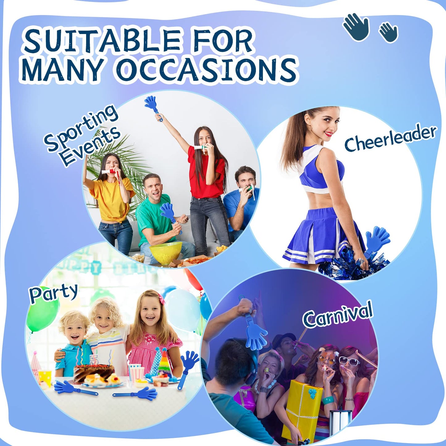 ZCYSRLQIN 24 Royal Blue Hand Clappers - 7.5-inch Noisemakers for Parties & Sports