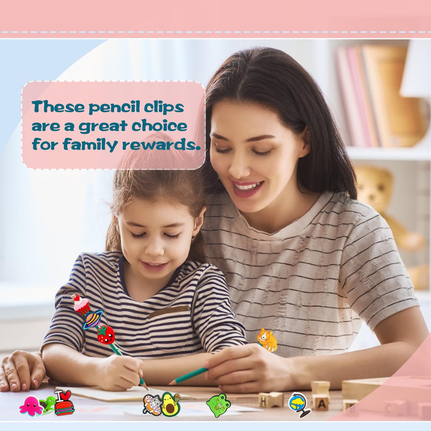 Zddaoole 45 Pcs Pencil Topper Decorations – Cute Pencil Clips for Kids & School Gifts