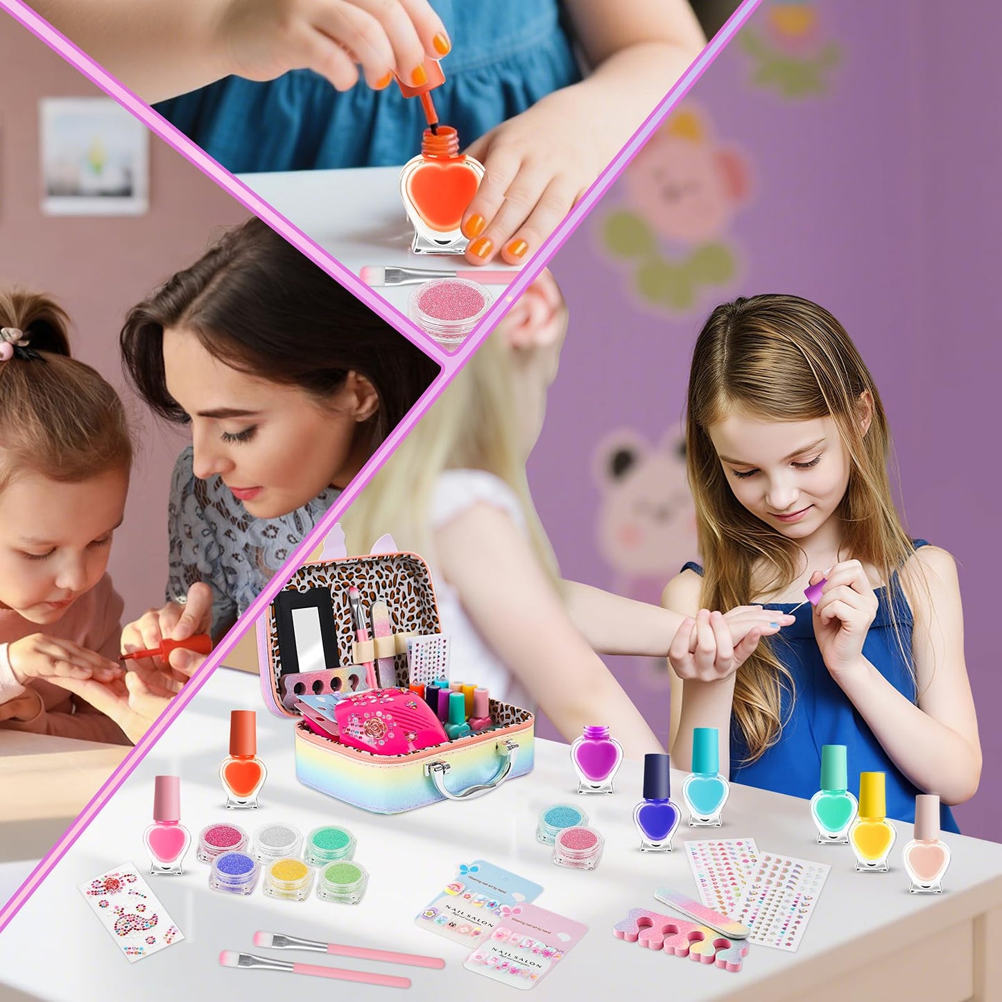 Zdolmy Kids Nail Polish Kit - Safe Peelable Polishes and Quick-Dry Salon Set
