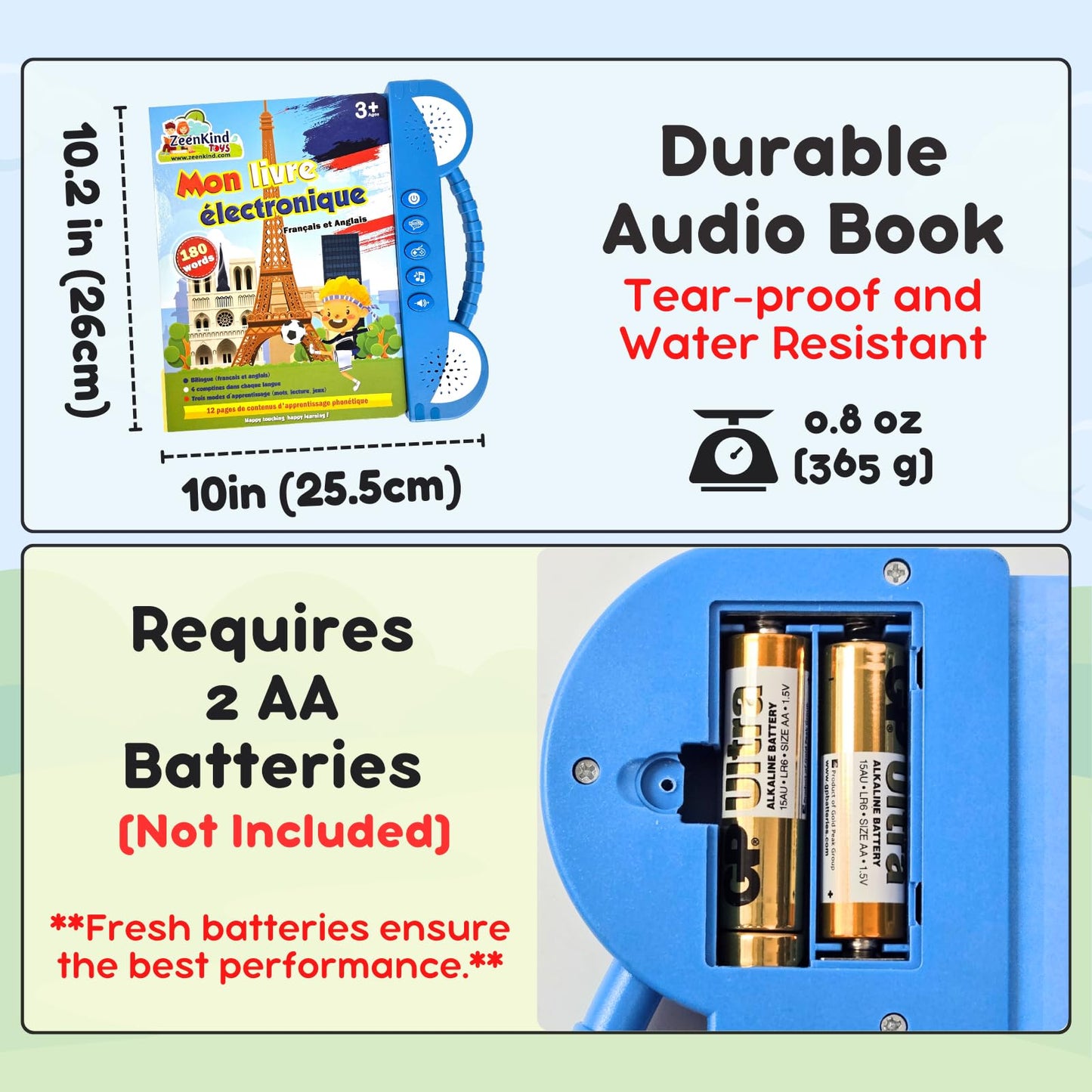 ZeenKind French English Talking Learning Book for Kids – Bilingual Interactive Audio Toy