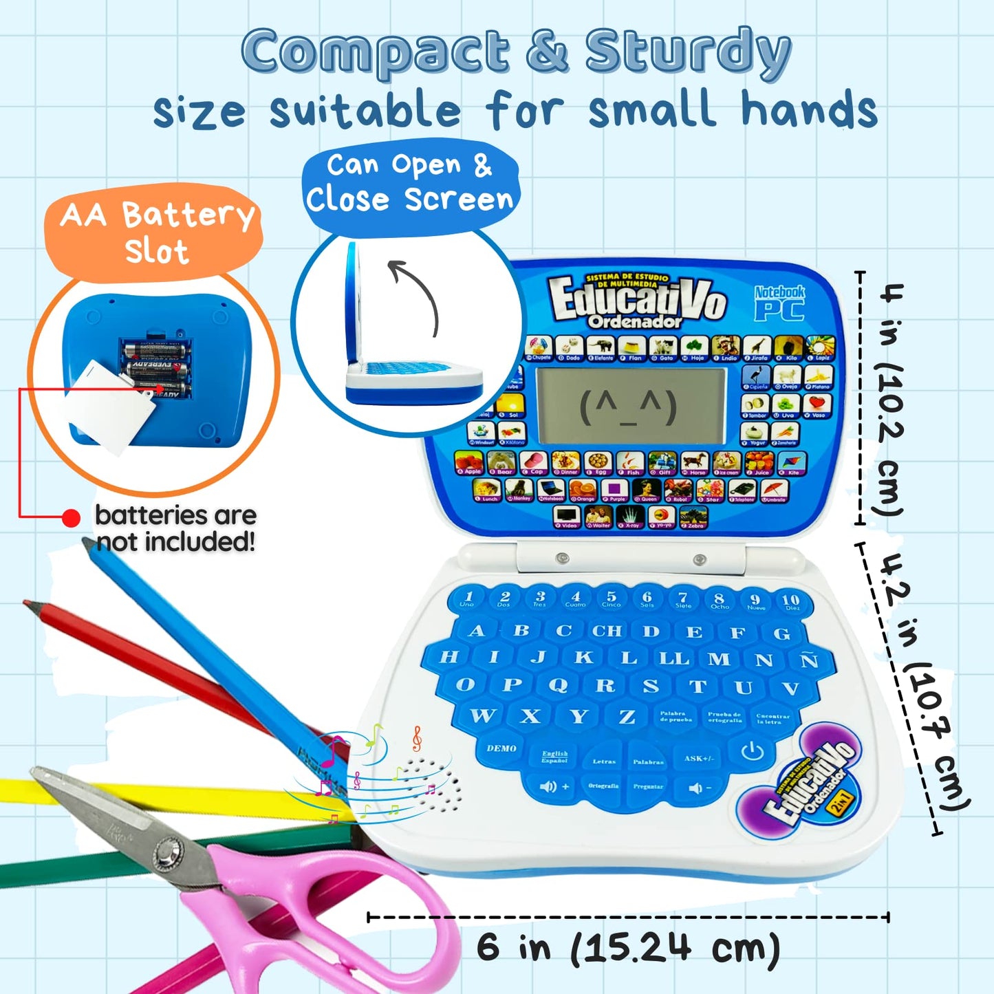 ZEENKIND Spanish & English Small Talking Laptop Toy for Toddlers – Bilingual Alphabet, Numbers & More
