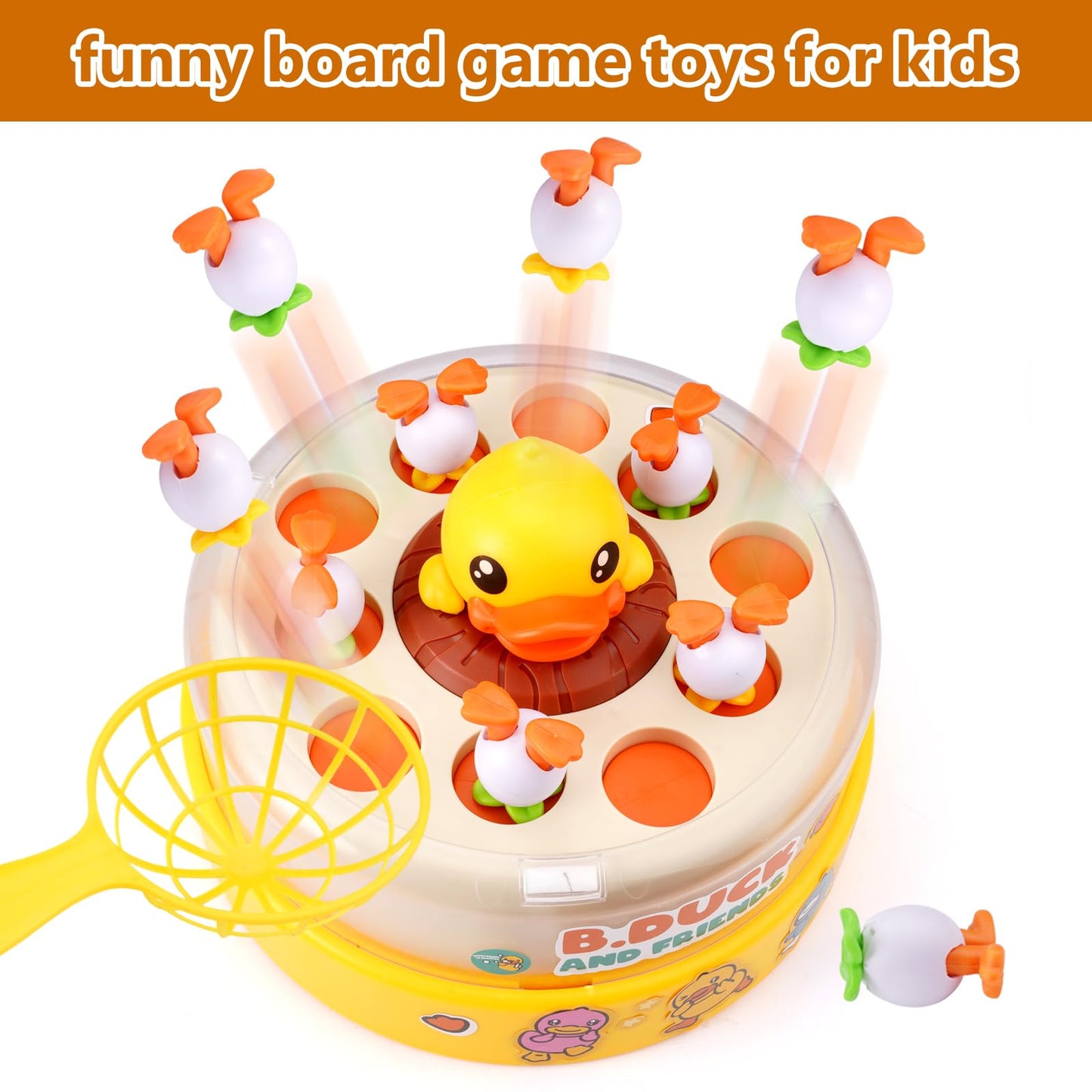 Zelbuck B.Duck Bounce Catch Game – Interactive 2-Player Family Board Game for Kids 3-7 (Yellow)