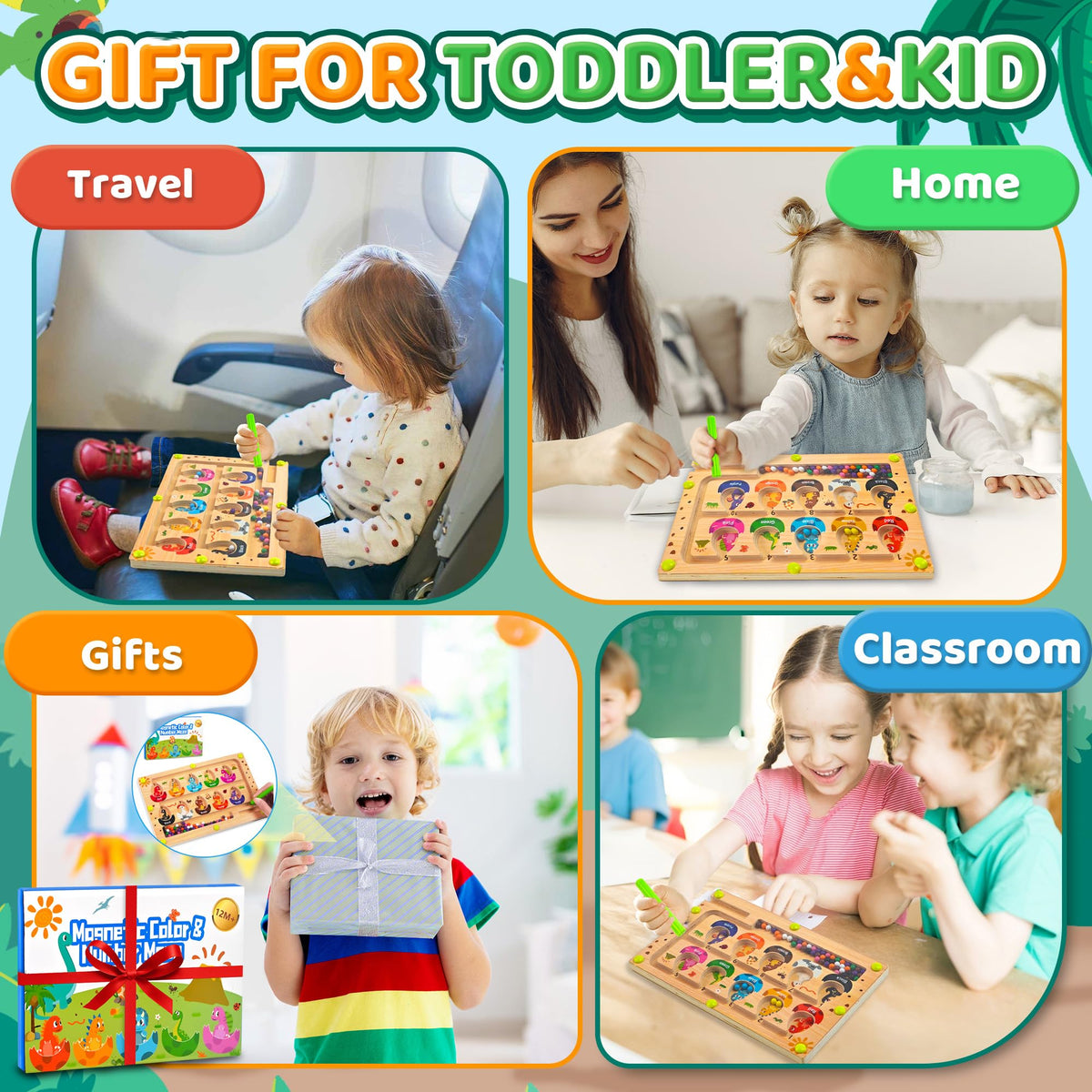Zemobra Wooden Montessori Busy Board – Magnetic Color & Number Maze for Toddlers