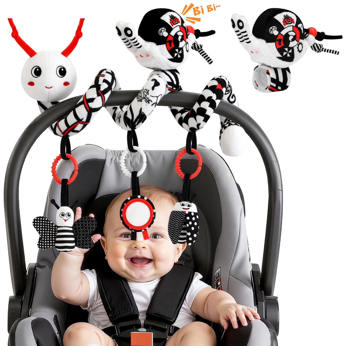 Zendstanding High Contrast Baby Toys for Newborns | Black & White Sensory & Stroller Toys