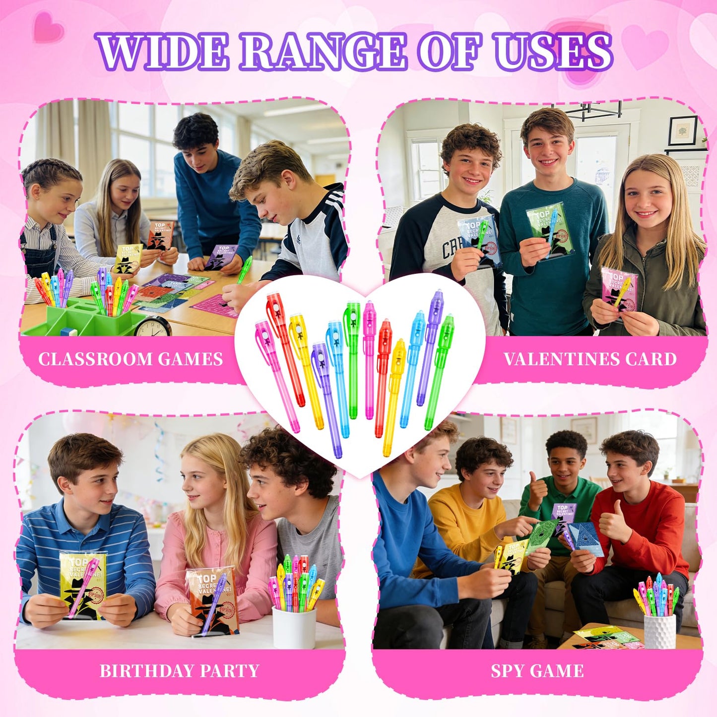 Zenoble 24-Pack Valentines Day Cards for Kids with Spy Pens – Classroom Exchange & Party Favors