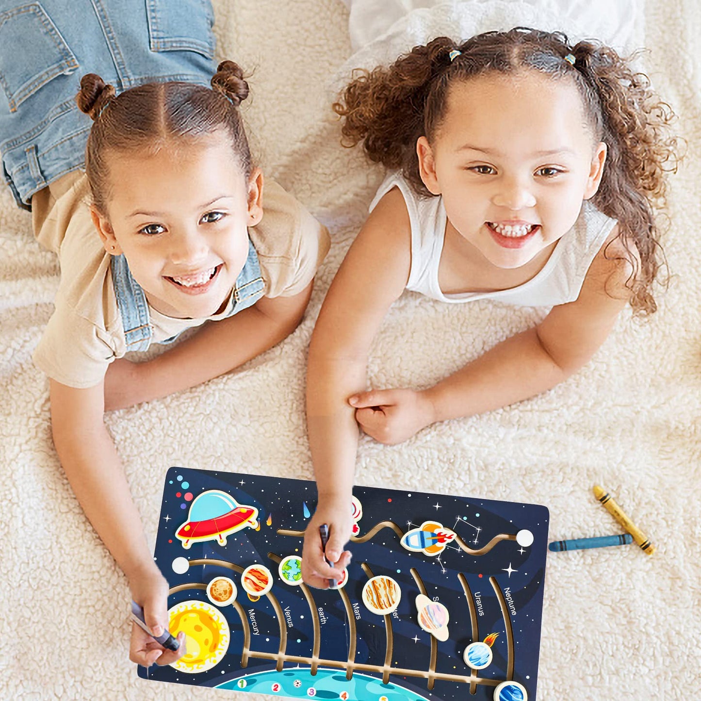 Zeoddler Movable Solar System Puzzle for Kids 3-6 | Wooden Space Toys