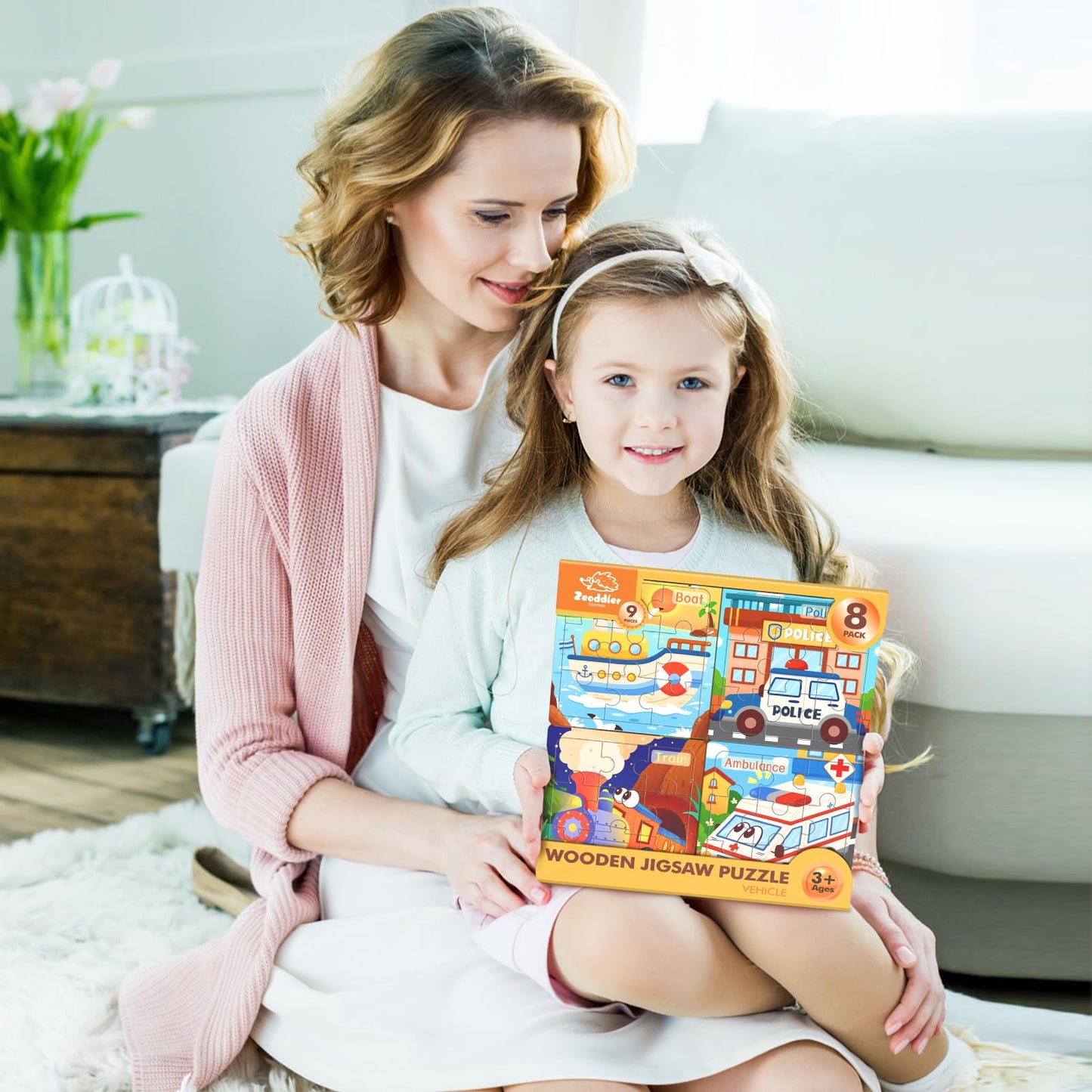 Zeoddler Wooden Vehicle Puzzles – 8-Pack for Toddlers (3-5) | Montessori Learning Toys
