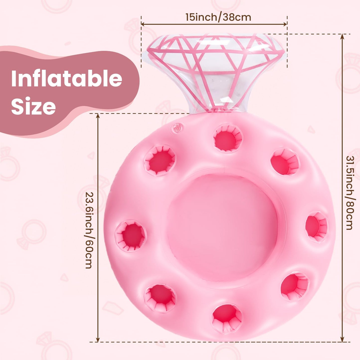 Zeraty 2 Pcs Inflatable Diamond Ring Float with 8 Cup Holders – Pool Party Bar
