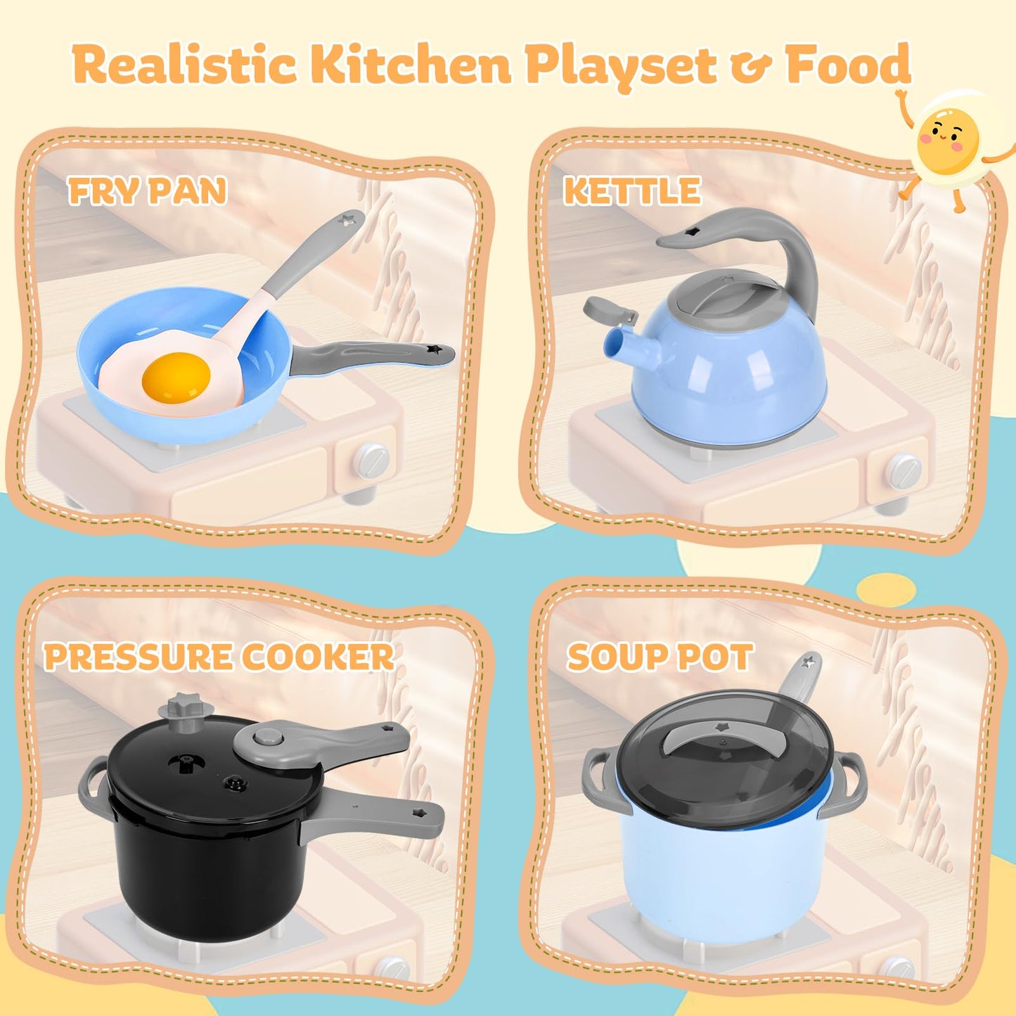 Zero Zoo 105-Piece Kids Kitchen Toy Set | Pretend Play Pots, Pans & Food