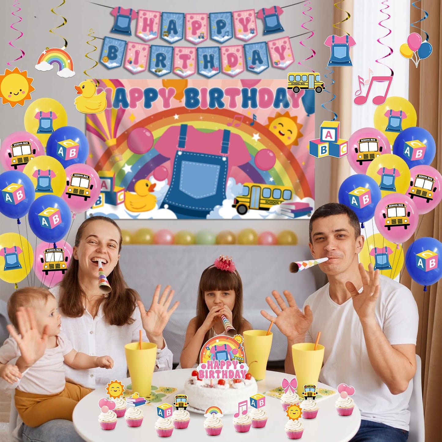 Zestoluxe 45 Pcs English Teacher Birthday Decorations – Pre-Assembled Cartoon Party Kit