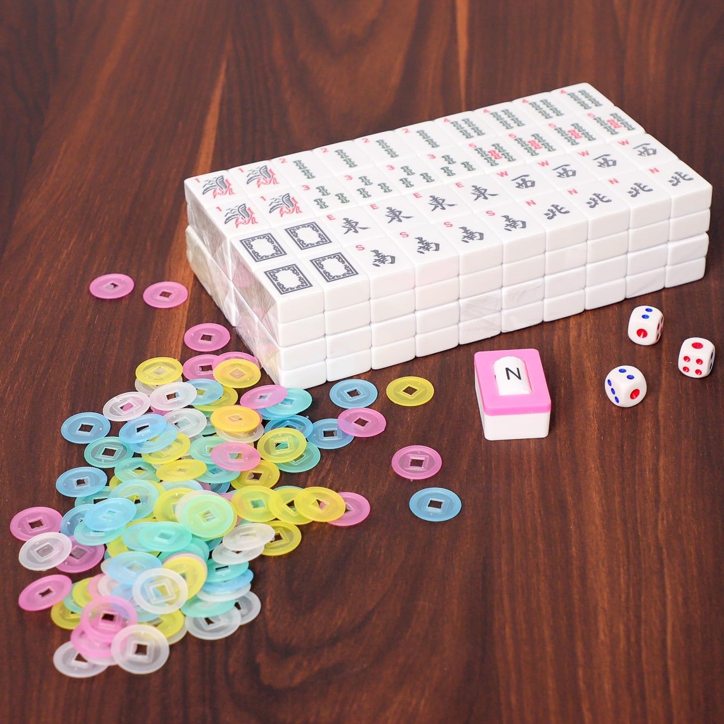 ZGME American Mahjong Set — 166 Tiles, Brown Bag, 4 All-In-One Pushers & Racks