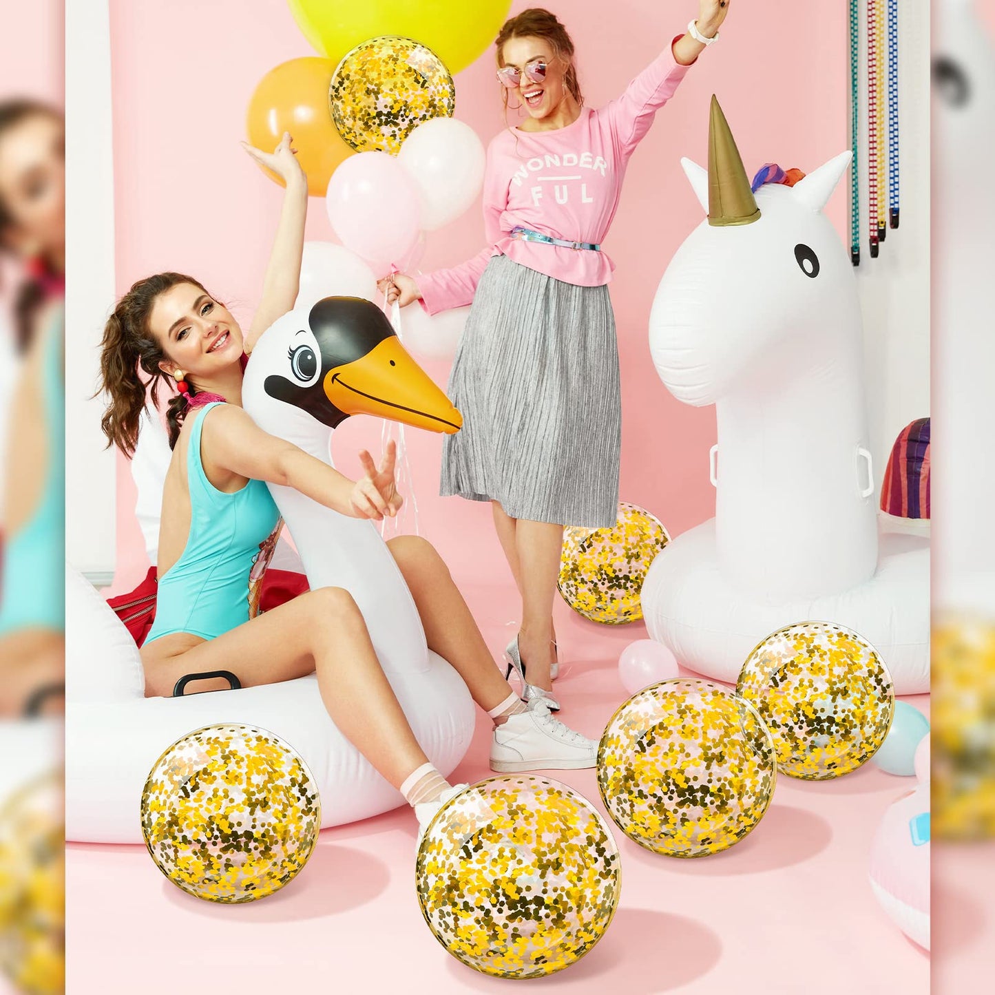 Zhanmai 20 Pieces 8-Inch Mini Glitter Beach Balls – Clear Inflatable Pool Party Favors (Gold)