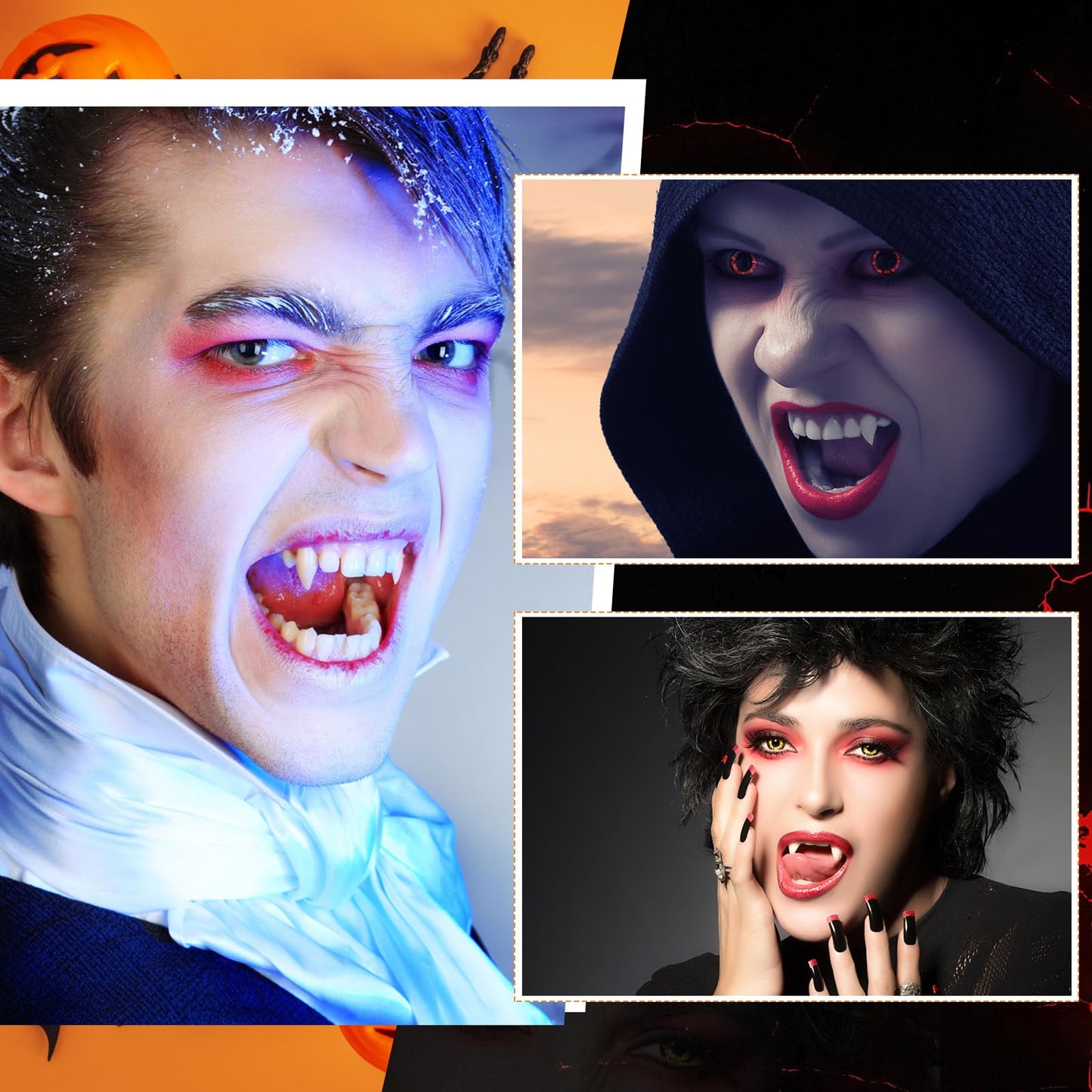 Zhanmai Vampire Fangs Kit – 4 Pairs with Adhesive (15/17/19 mm)