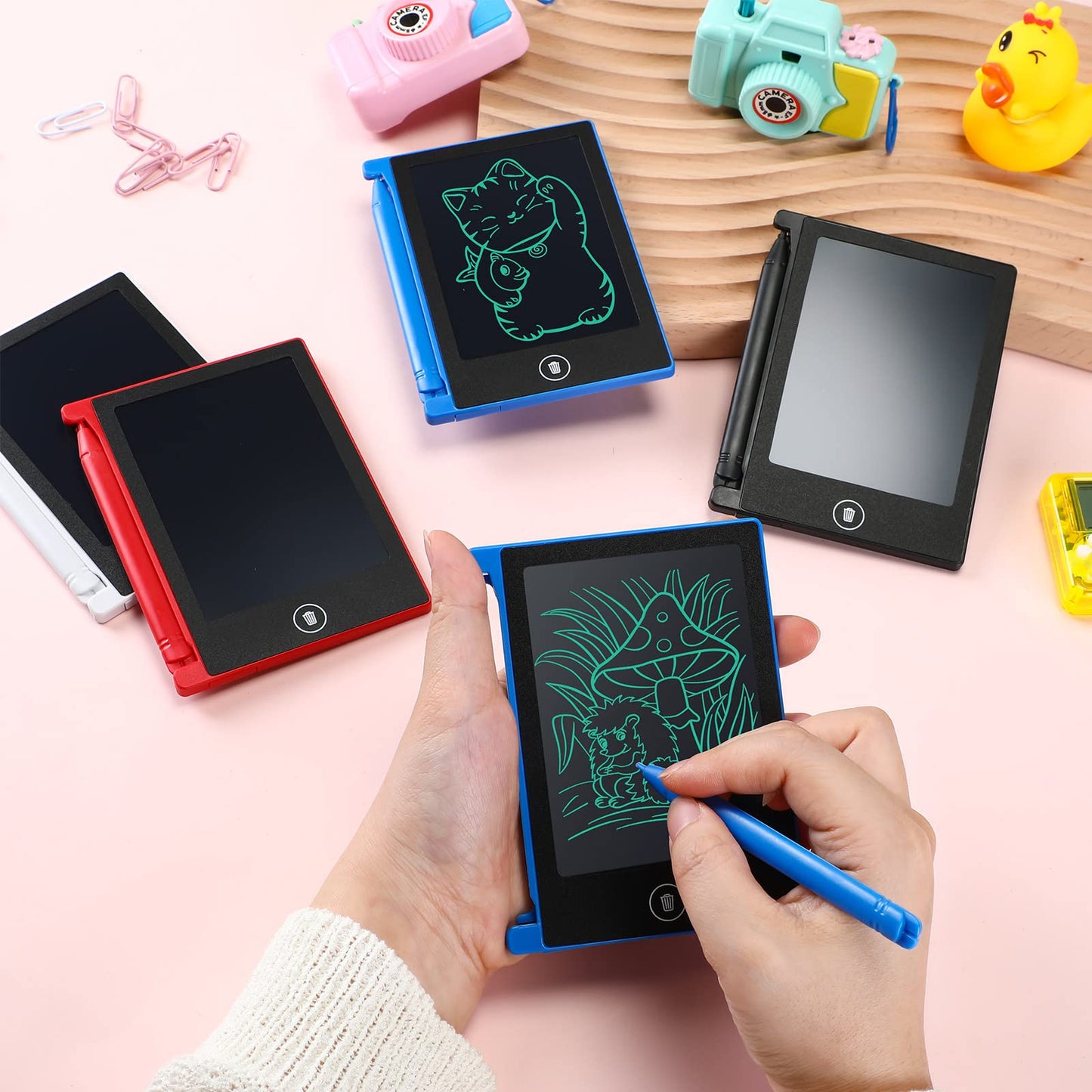Zhehao 24 Pack LCD Mini Writing Tablet 4.5-Inch Doodle Board – Reusable Kids Drawing Pad (Blue, Black, White, Red)