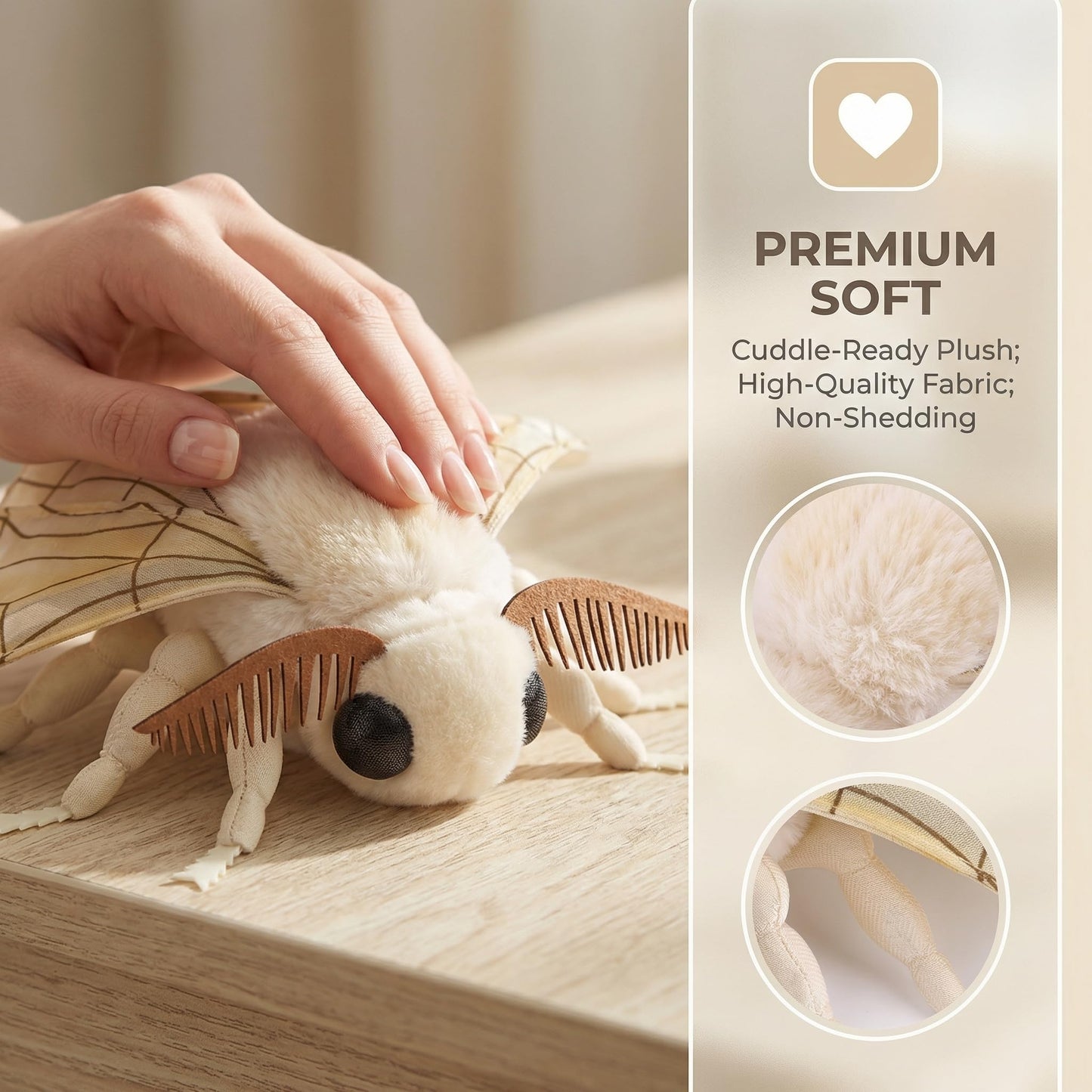 ZHONGXIN MADE Silk Moth Plush Toy - 11in Realistic Moth with Big Wings
