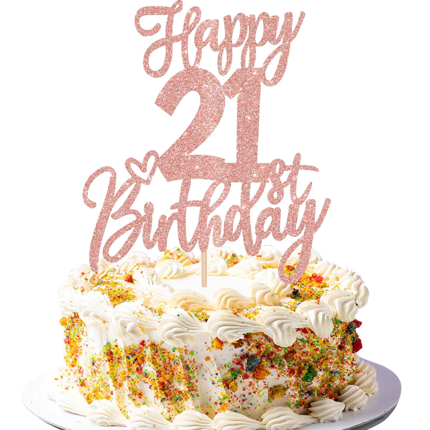 ZHUOWEISM 1pc Happy 21st Birthday Cake Topper - Rose Gold Glitter, Ready-to-Use
