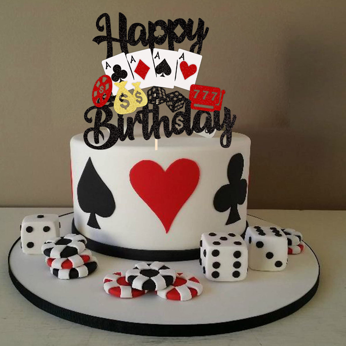 ZHUOWEISM Casino Cake Topper – 1 pc Las Vegas Poker Night Birthday Decoration