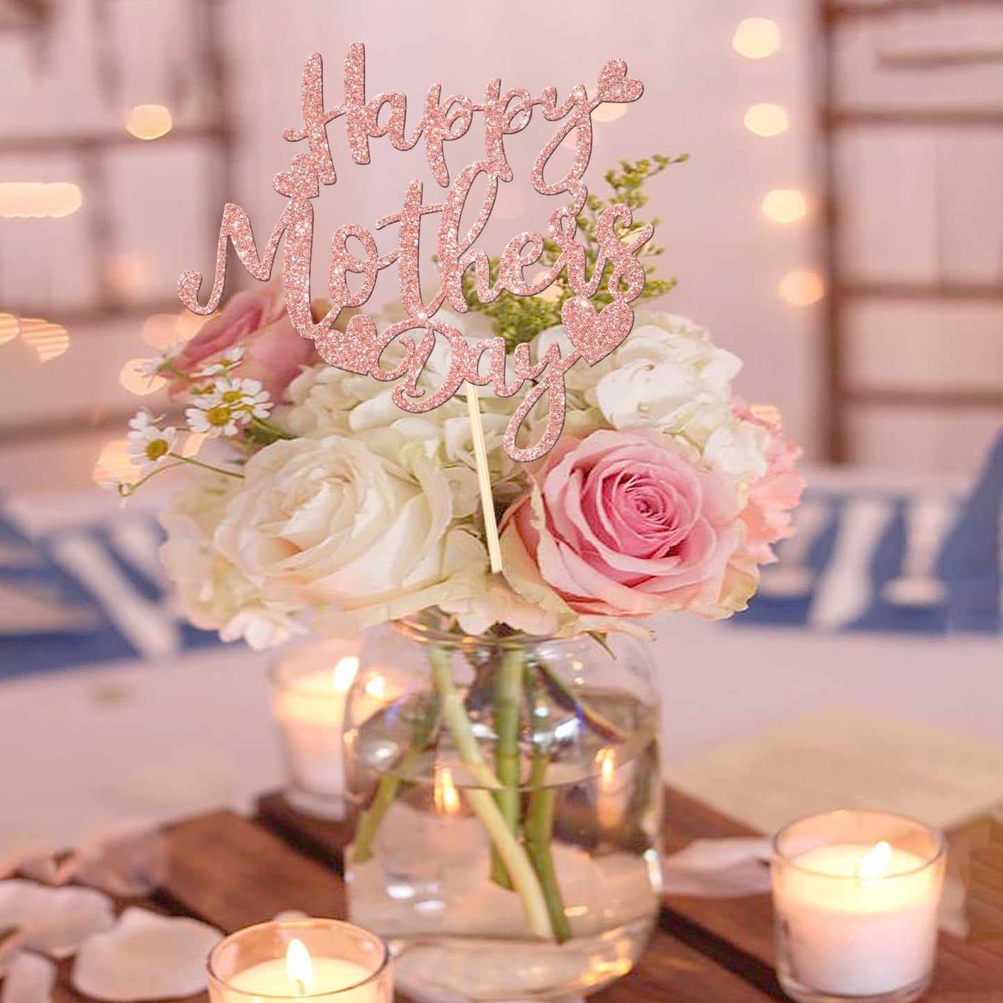 ZHUOWEISM 12 Pcs Mother's Day Centerpiece Sticks – Double-Sided Glitter Love Decor