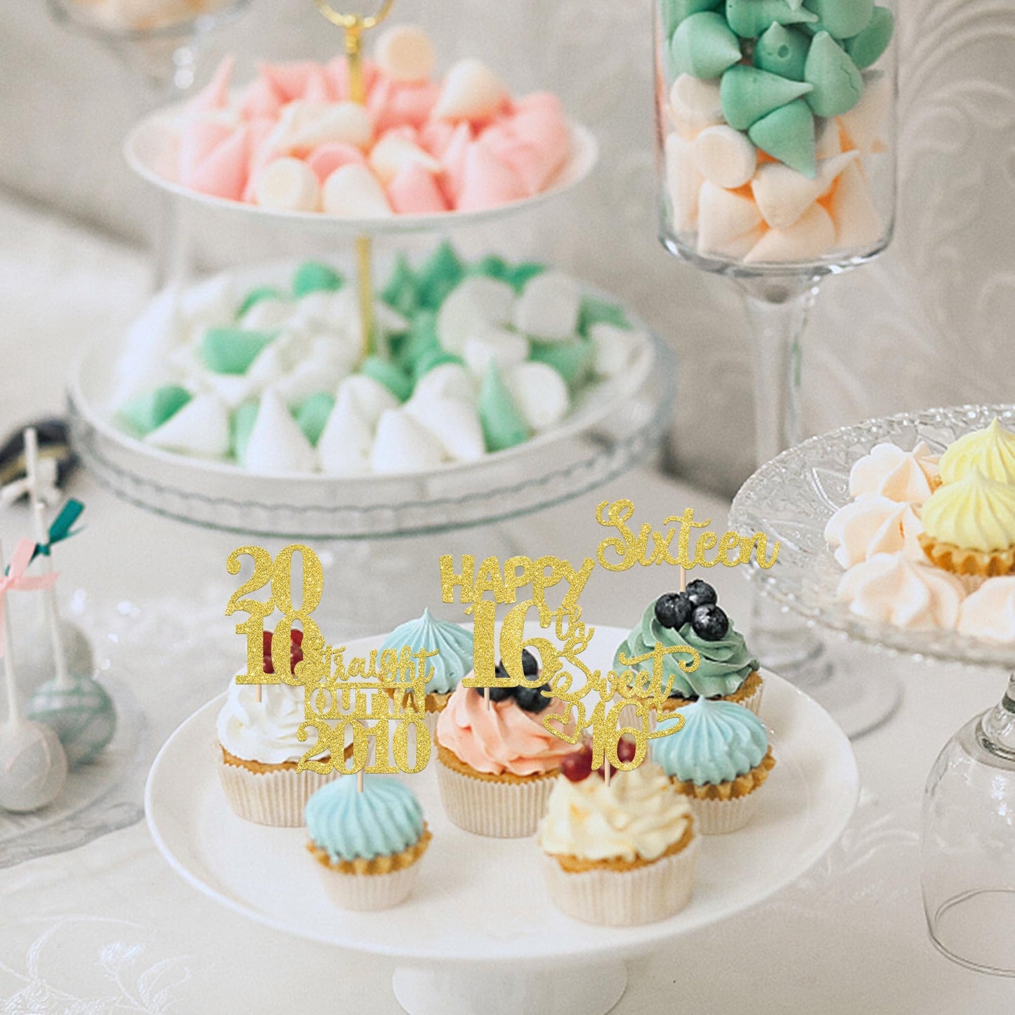 ZHUOWEISM 30Pcs Happy 16th Birthday Cupcake Toppers | Gold Glitter 'Straight Outta 2010' Picks