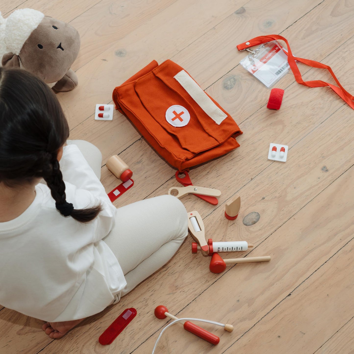 ZICOTO Wooden Doctor Play Set for Toddlers – 20-Piece Non-Toxic Kit (Red)