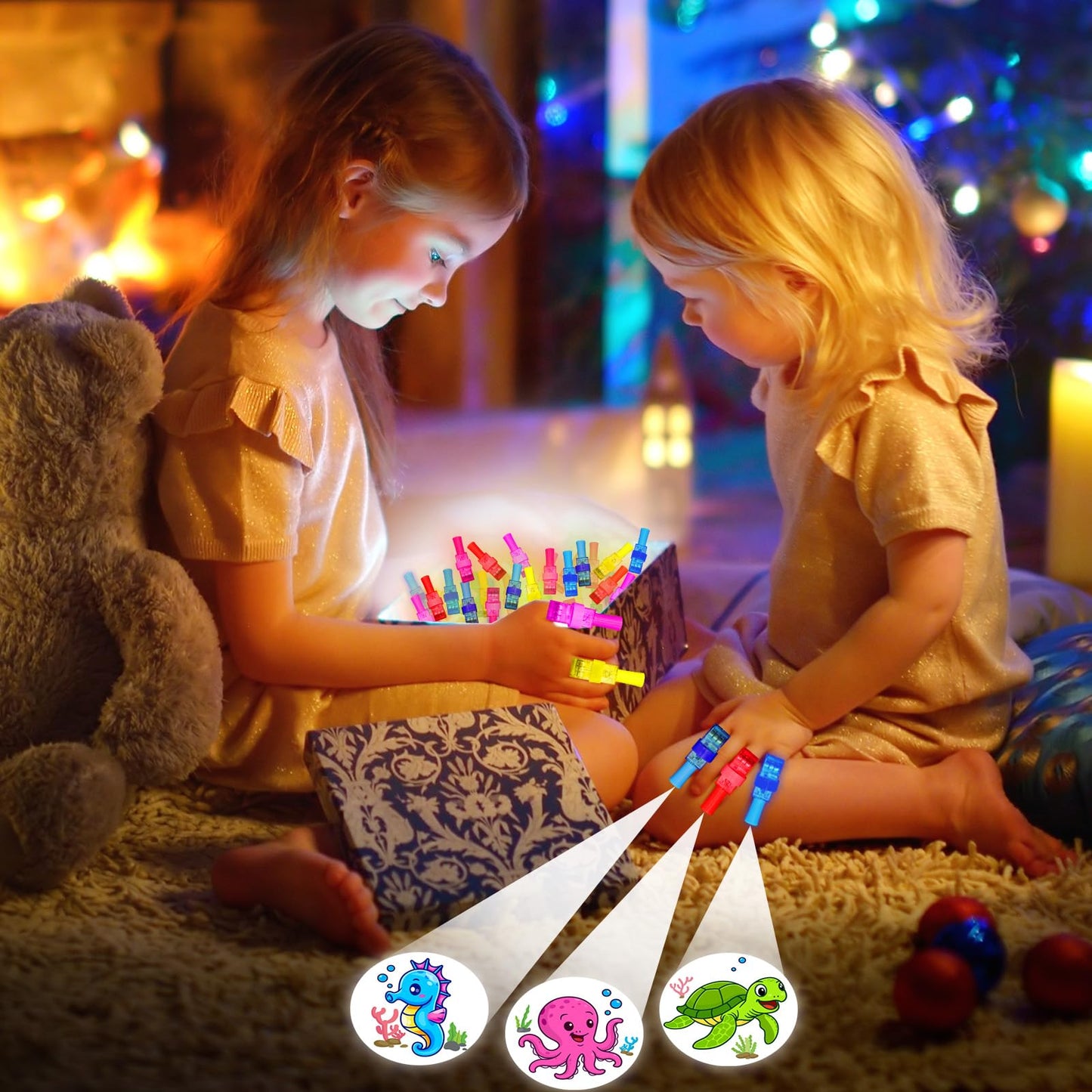 ZICZLI 28-Pack Sea Animals Valentines Cards with LED Finger Lights – Glow-in-the-Dark Classroom Gifts