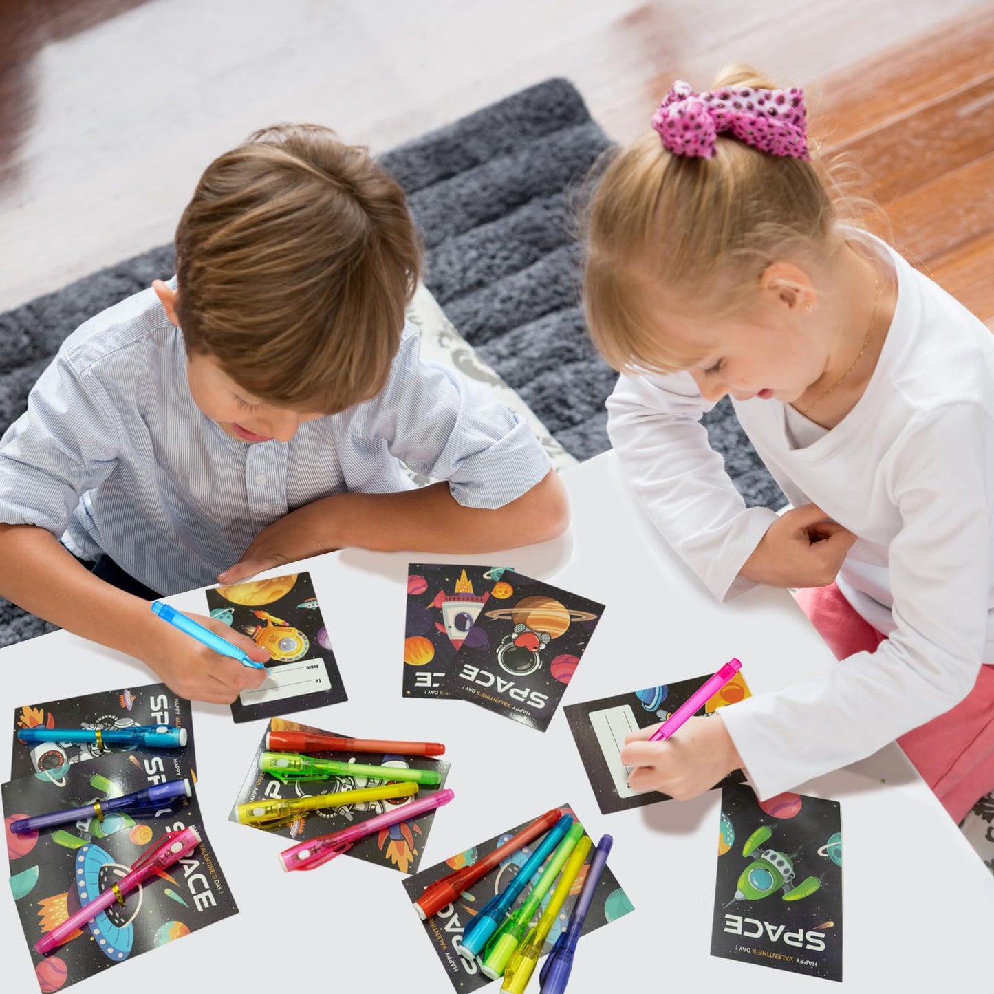 ZICZLI 24-Pack Invisible Ink Pen with UV Light & Space Astronaut Valentines Cards for Kids