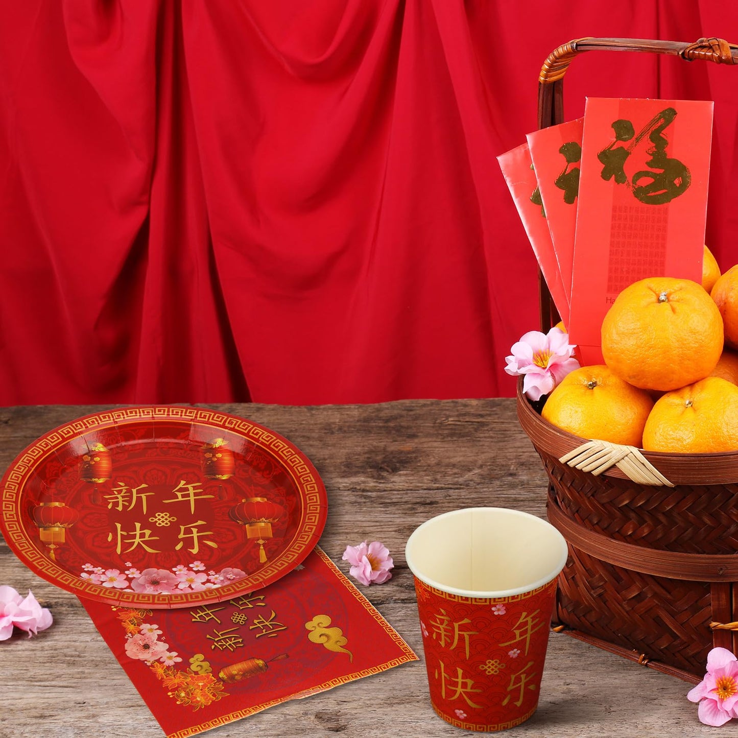 Ziliny 200-Piece Chinese New Year Party Set | Year of the Horse 2026 Plates, Cups & Napkins