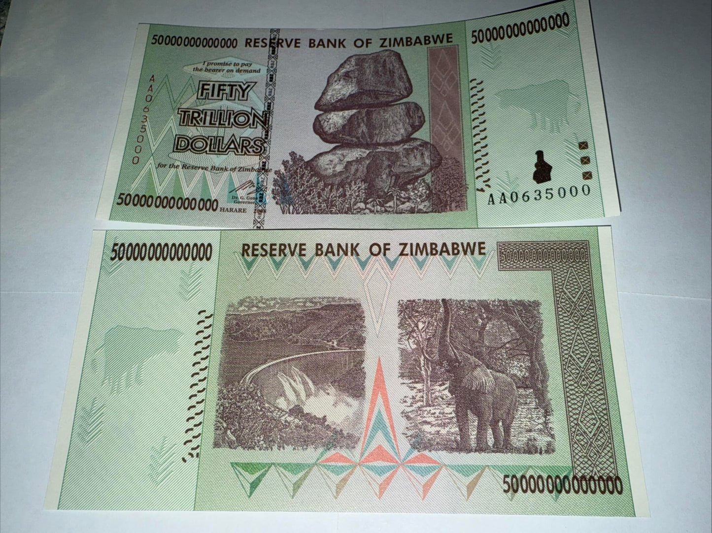 Zimbabwe 50 Trillion AA P90 Uncirculated Note – 2008 Reserve Bank Collectible with UV