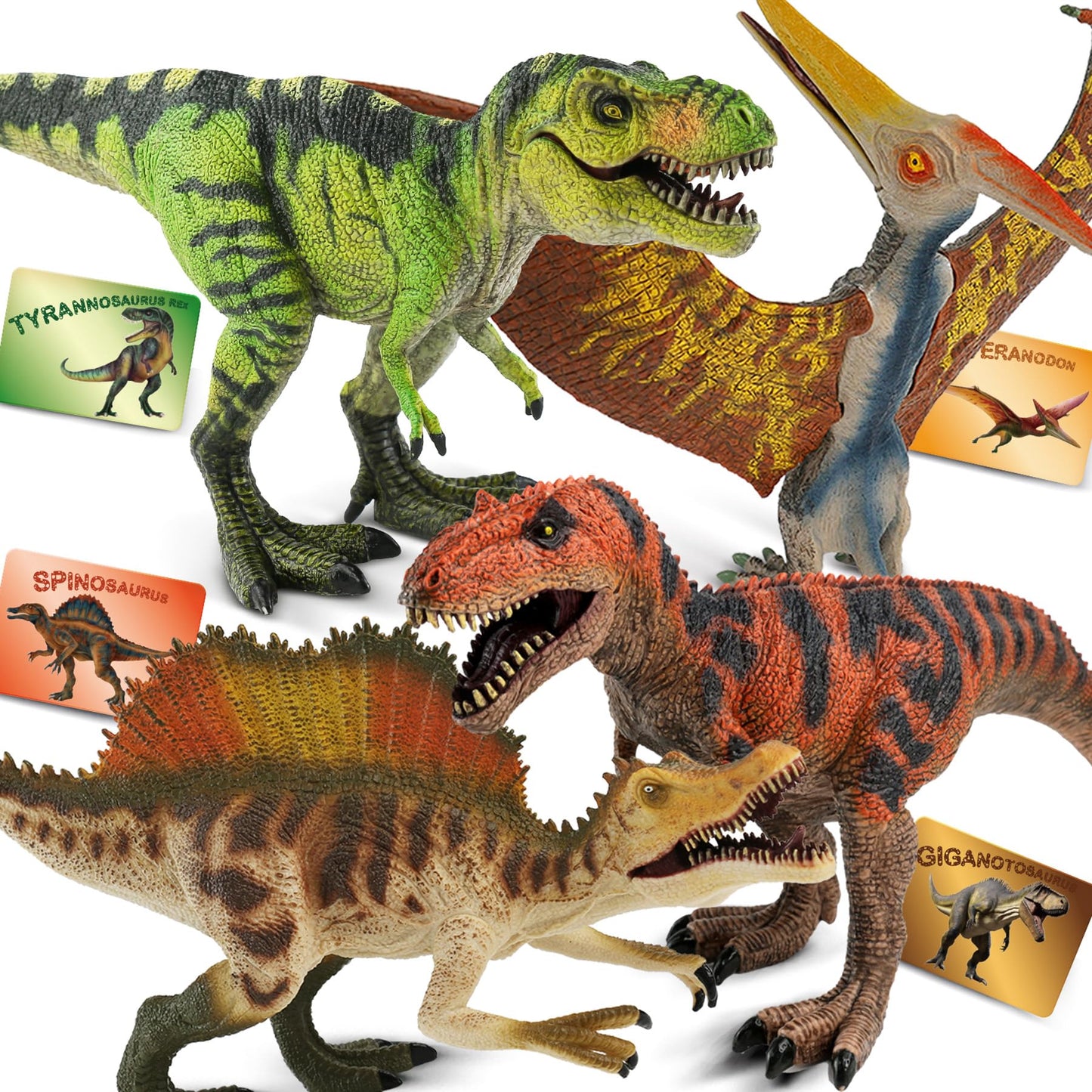 Zippytots 4 PCS Large Dinosaur Toys for Kids 3-5 & 5-7 | Realistic Figures with Movable Parts & Learning Cards