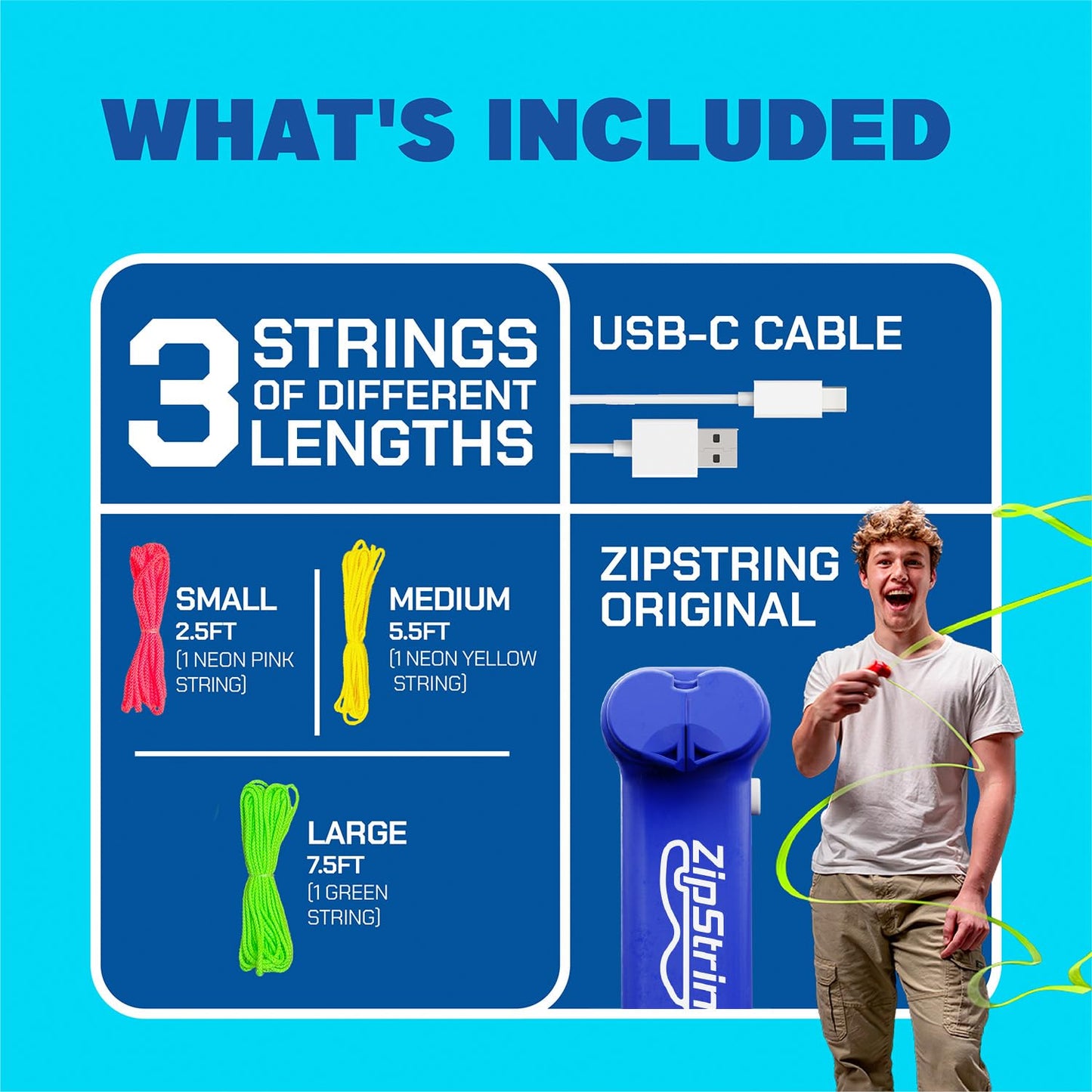 ZipString Original - Shark Tank Rope Launcher Toy for Kids & Adults | Bold Blue